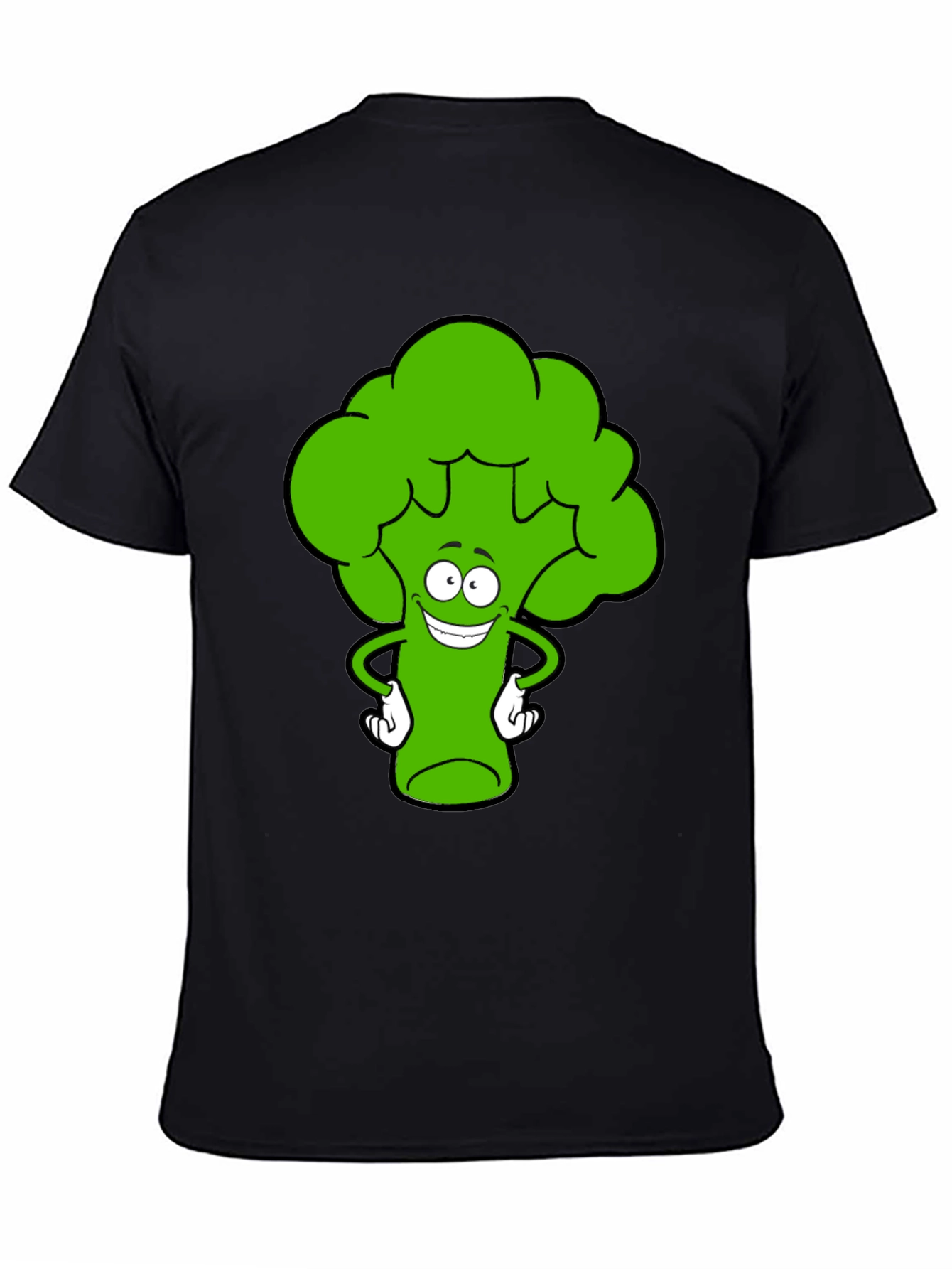 Funny Broccoli Cartoon Black T-Shirt