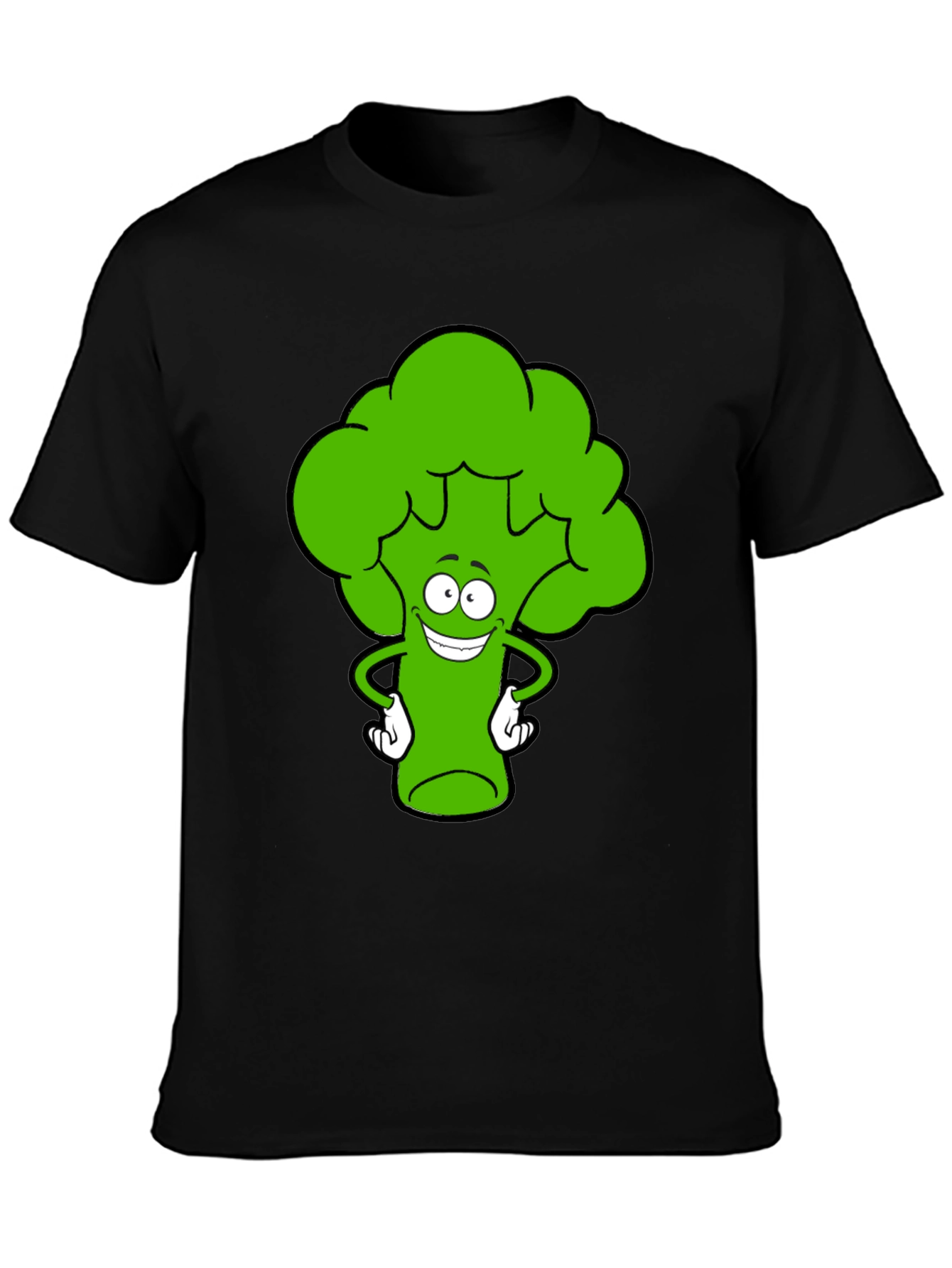Funny Broccoli Cartoon Black T-Shirt