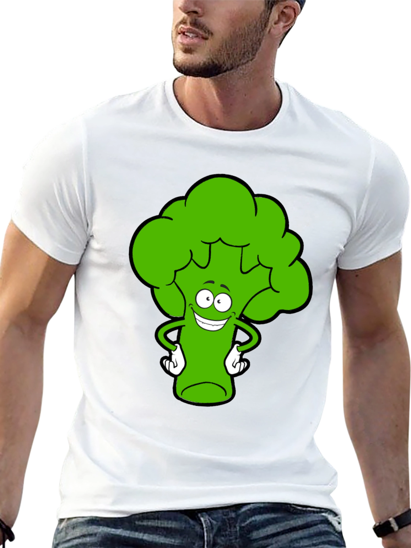 Funny Broccoli Cartoon Black T-Shirt