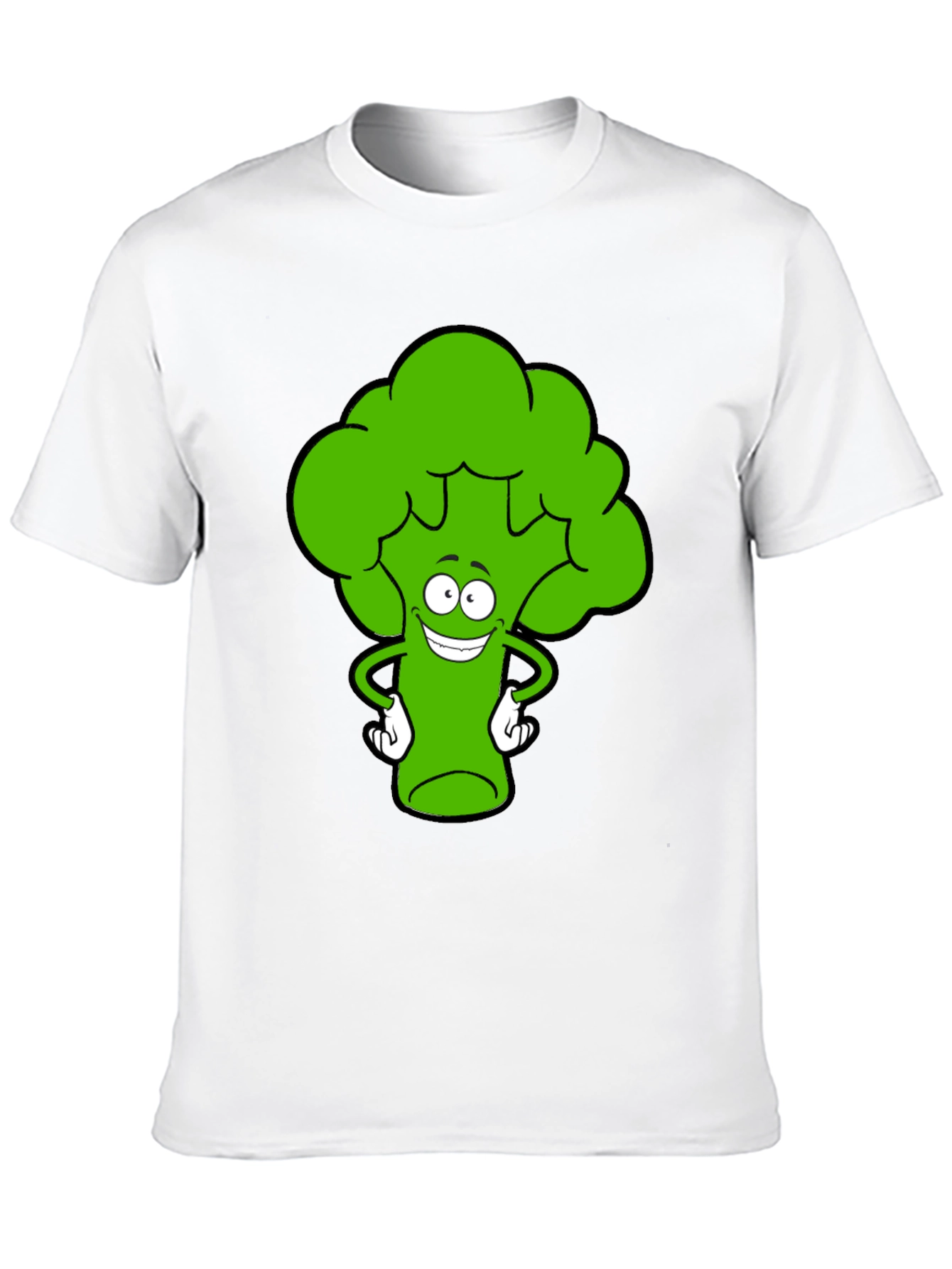 Funny Broccoli Cartoon Black T-Shirt