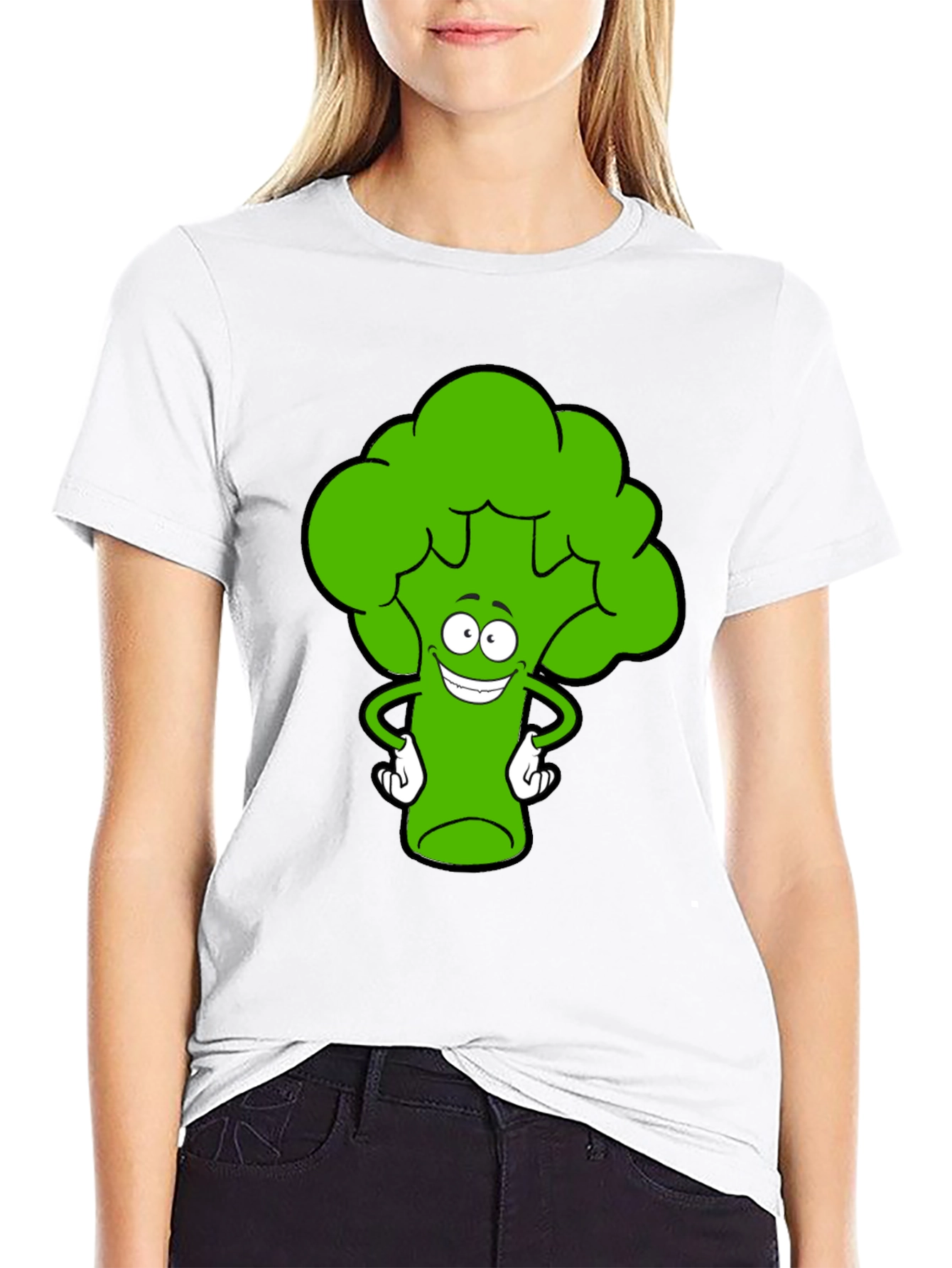 Funny Broccoli Cartoon Black T-Shirt