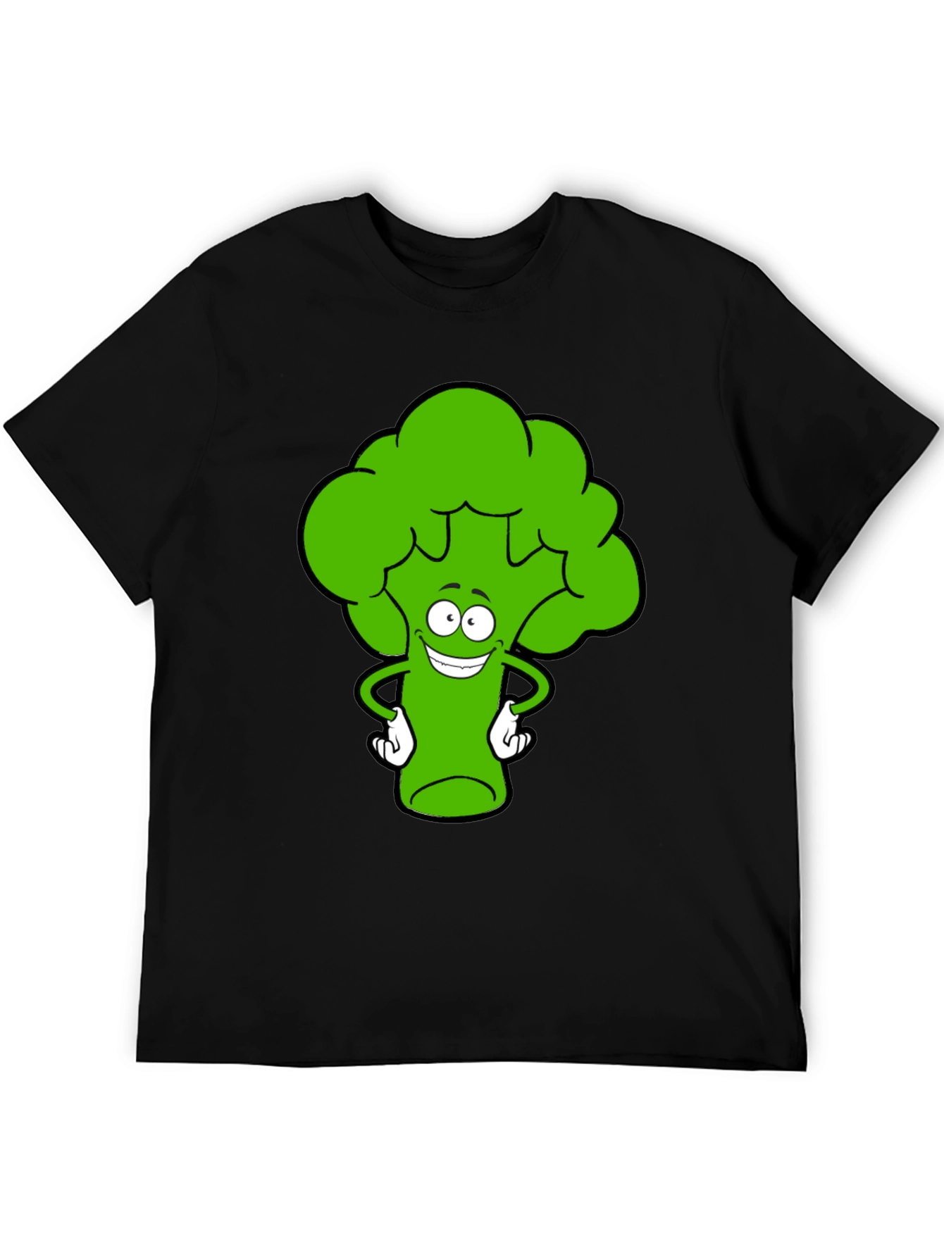 Funny Broccoli Cartoon Black T-Shirt