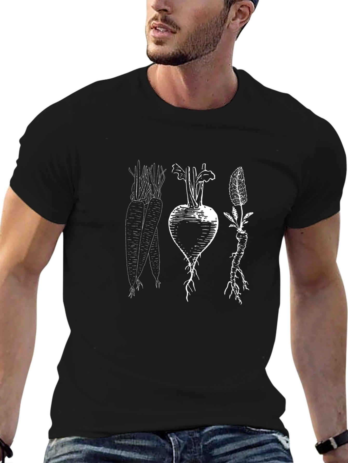 Vegetable Print Graphic Tee - Unisex Black T-Shirt