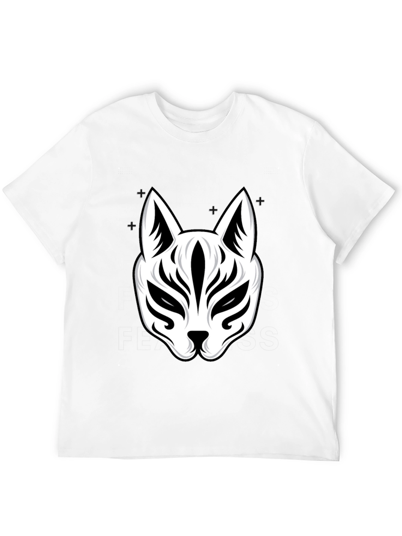 Black T-Shirt with White Kitsune Mask Graphic