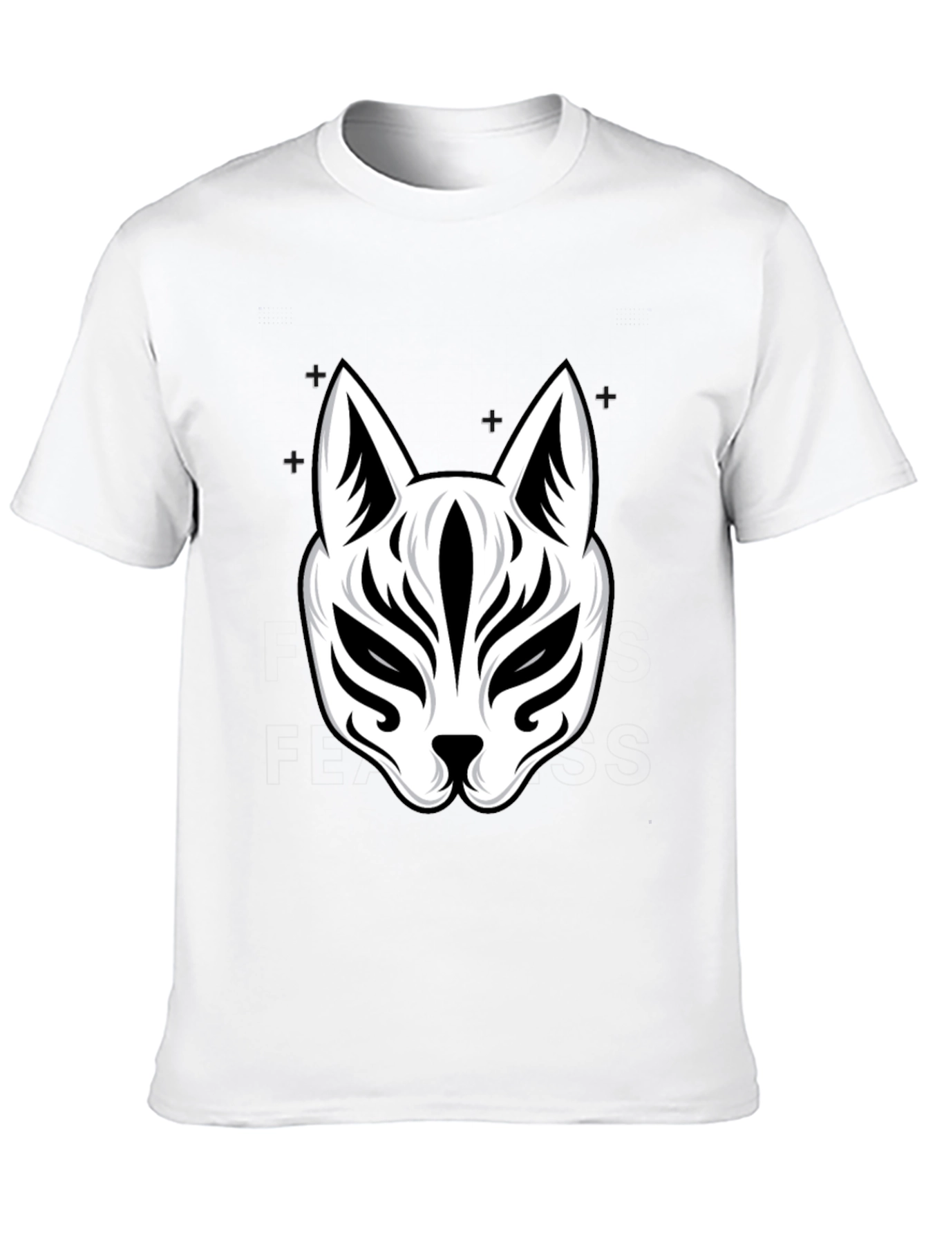 Black T-Shirt with White Kitsune Mask Graphic