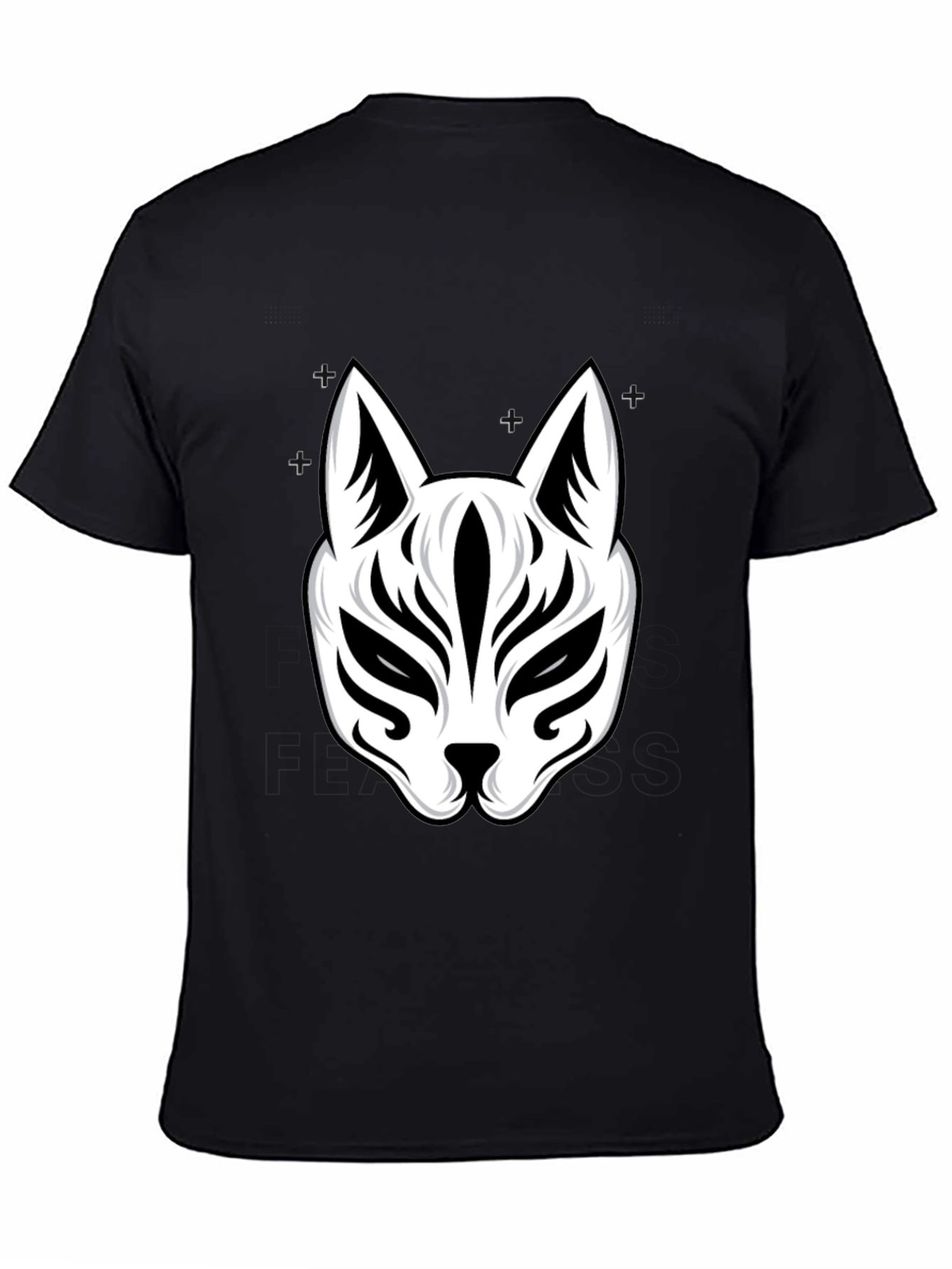 Black T-Shirt with White Kitsune Mask Graphic