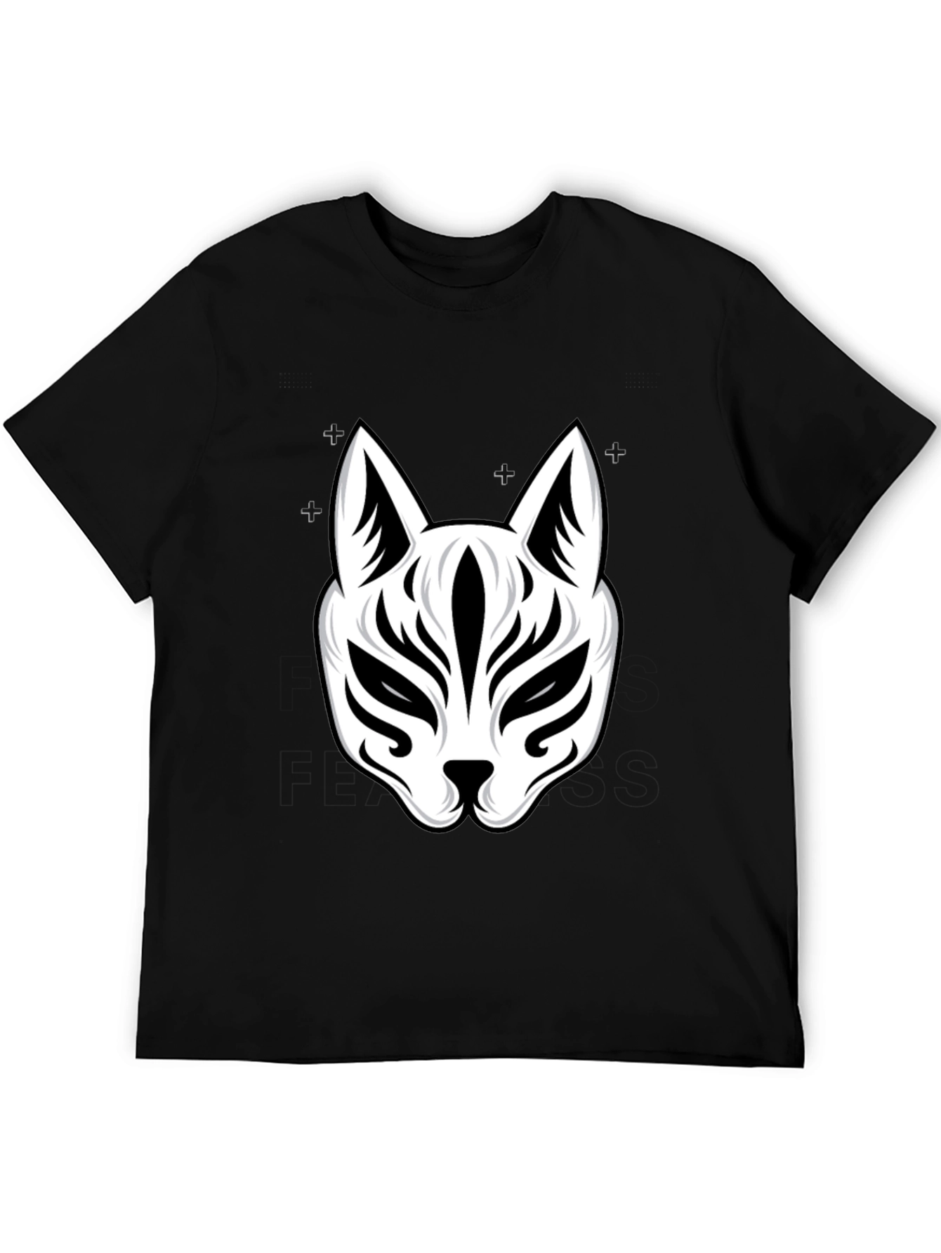 Black T-Shirt with White Kitsune Mask Graphic