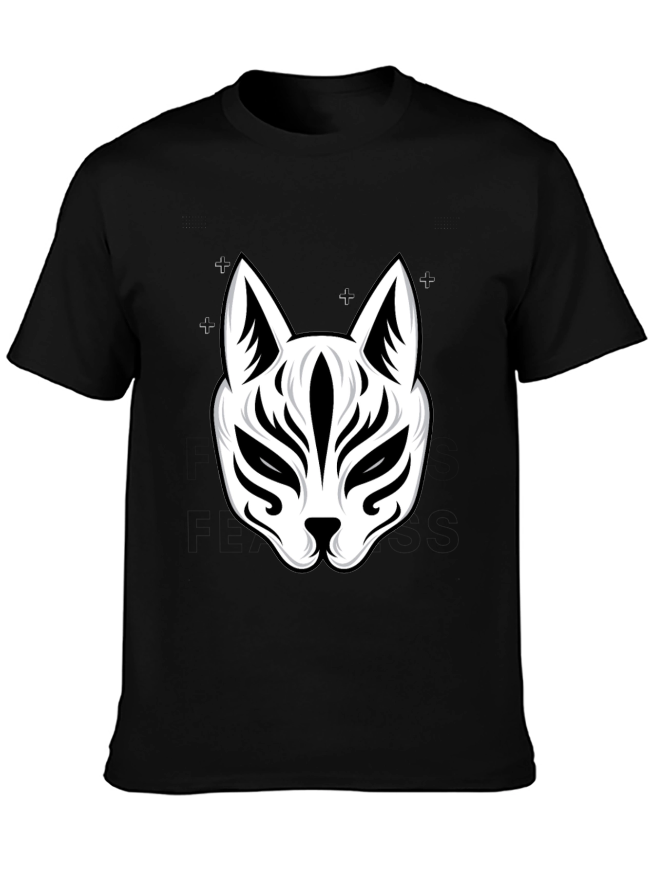 Black T-Shirt with White Kitsune Mask Graphic