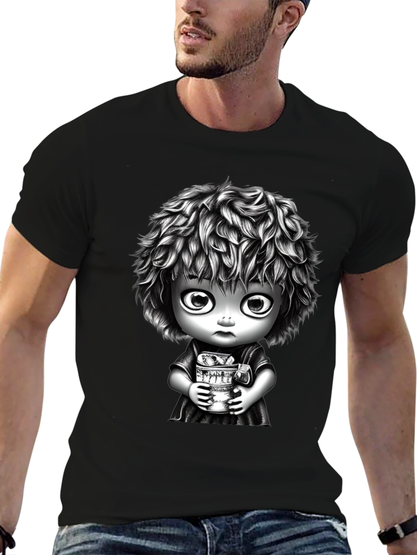 Unique Graphic Tee - Black Cotton Blend
