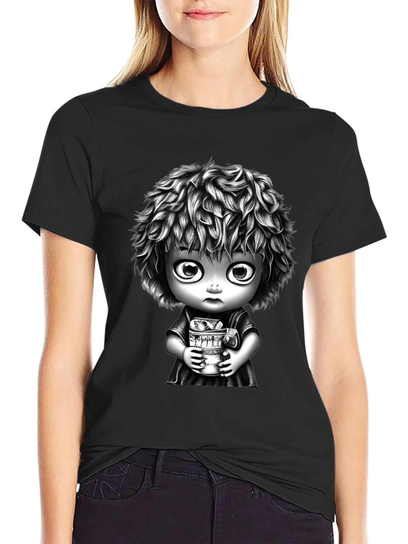 Unique Graphic Tee - Black Cotton Blend