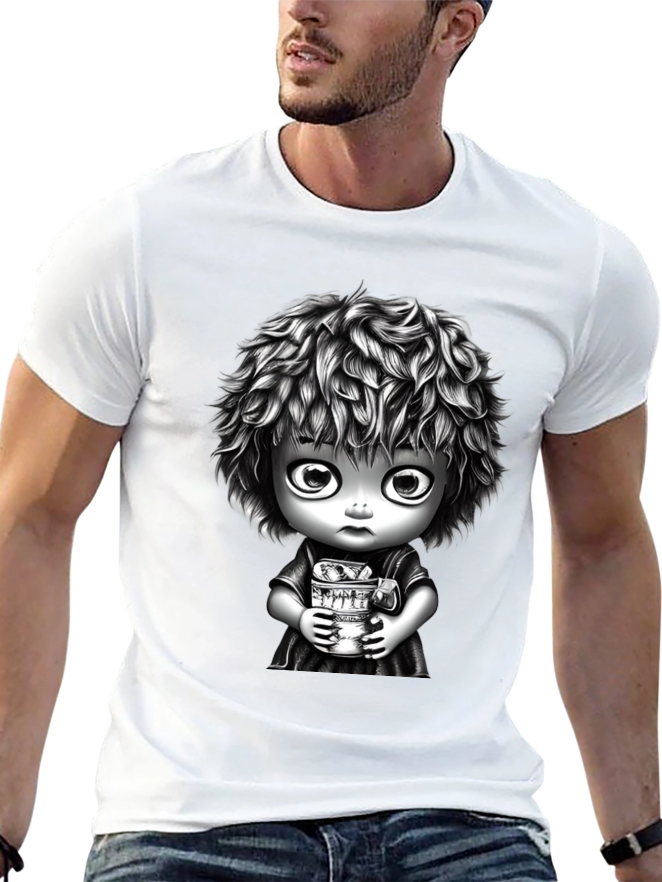 Unique Graphic Tee - Black Cotton Blend