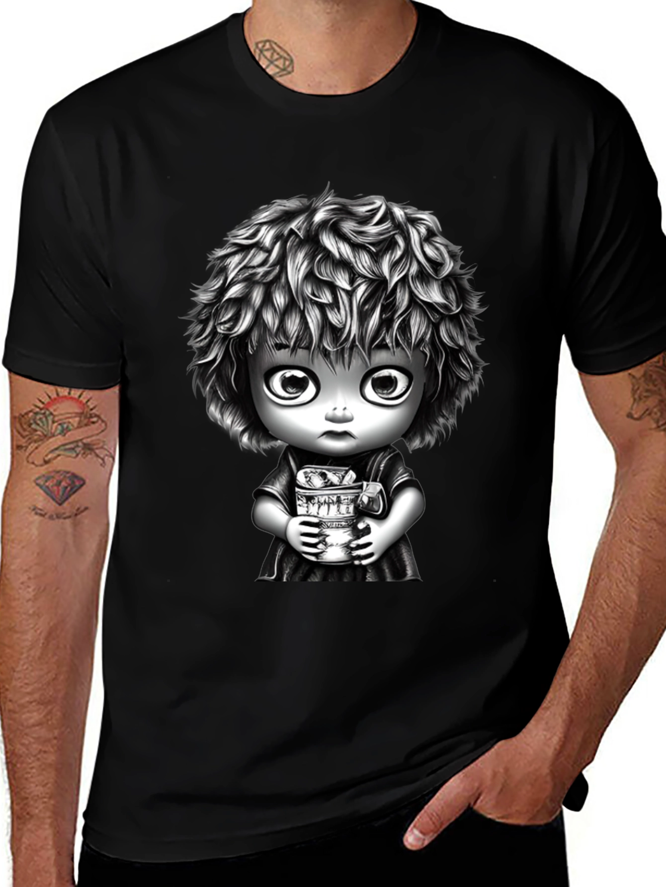 Unique Graphic Tee - Black Cotton Blend