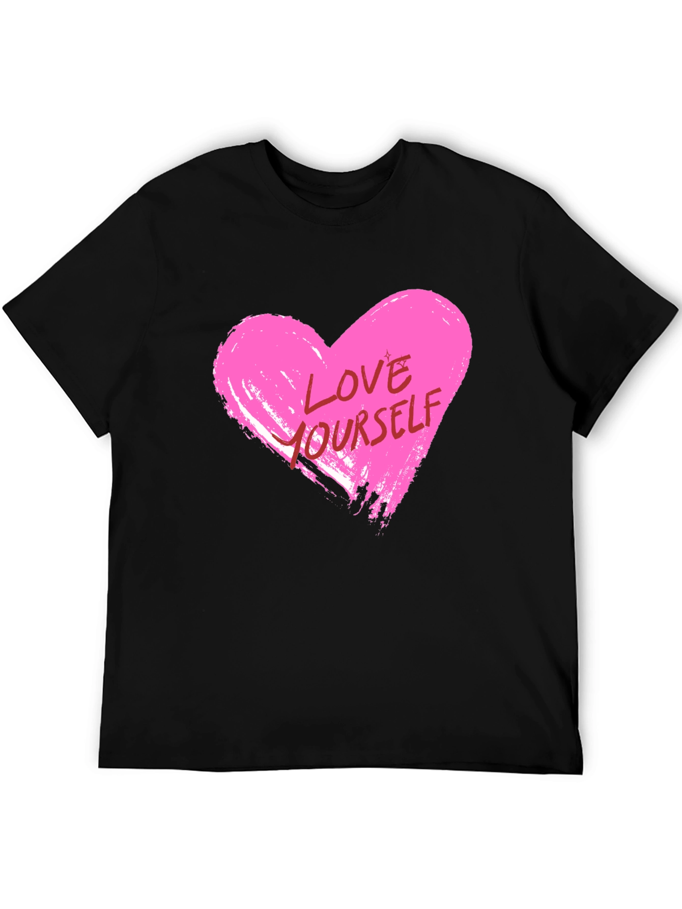 Love Yourself Pink Heart Graphic Black T-Shirt