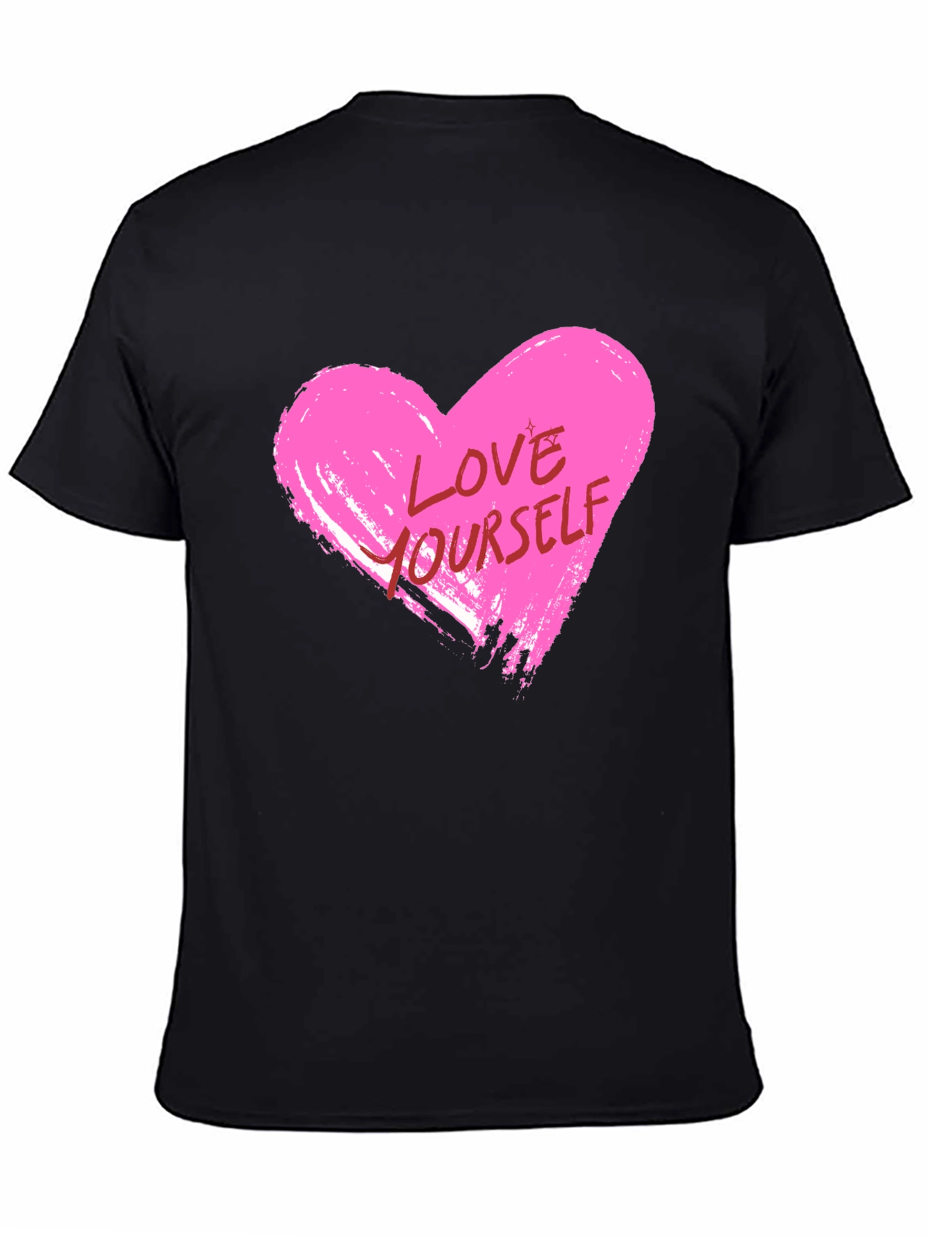 Love Yourself Pink Heart Graphic Black T-Shirt
