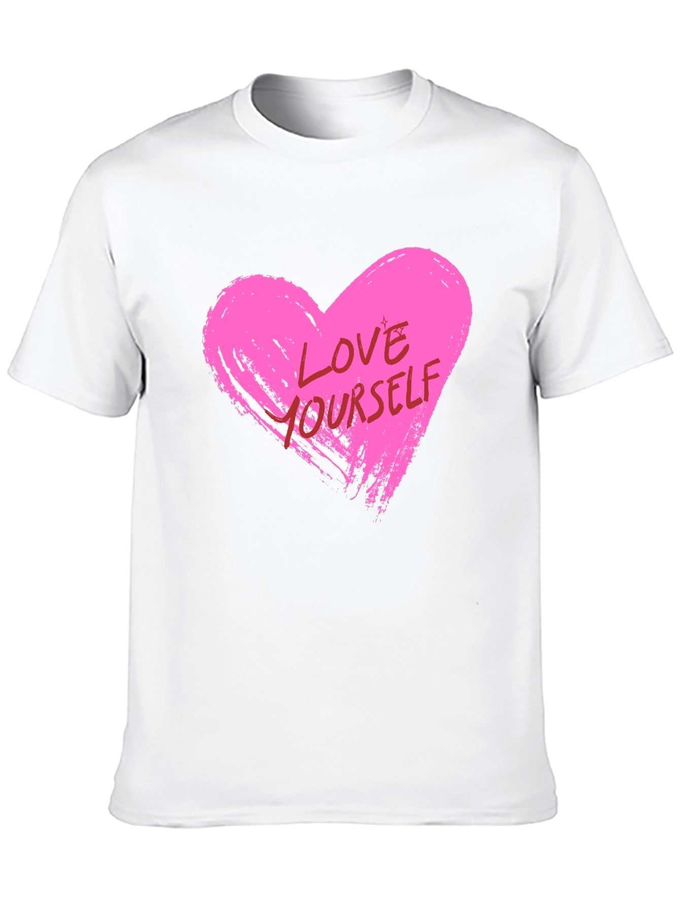 Love Yourself Pink Heart Graphic Black T-Shirt