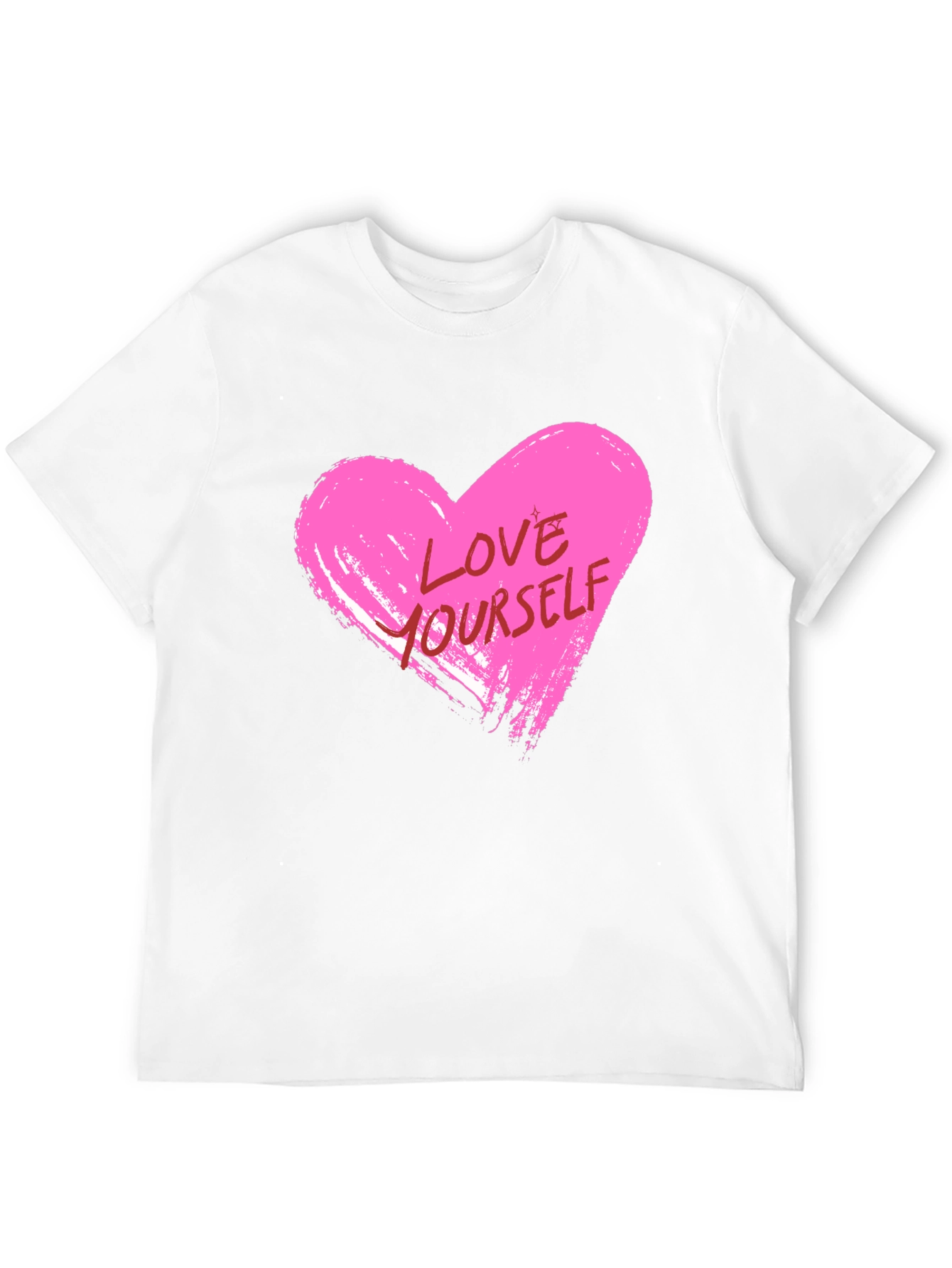 Love Yourself Pink Heart Graphic Black T-Shirt