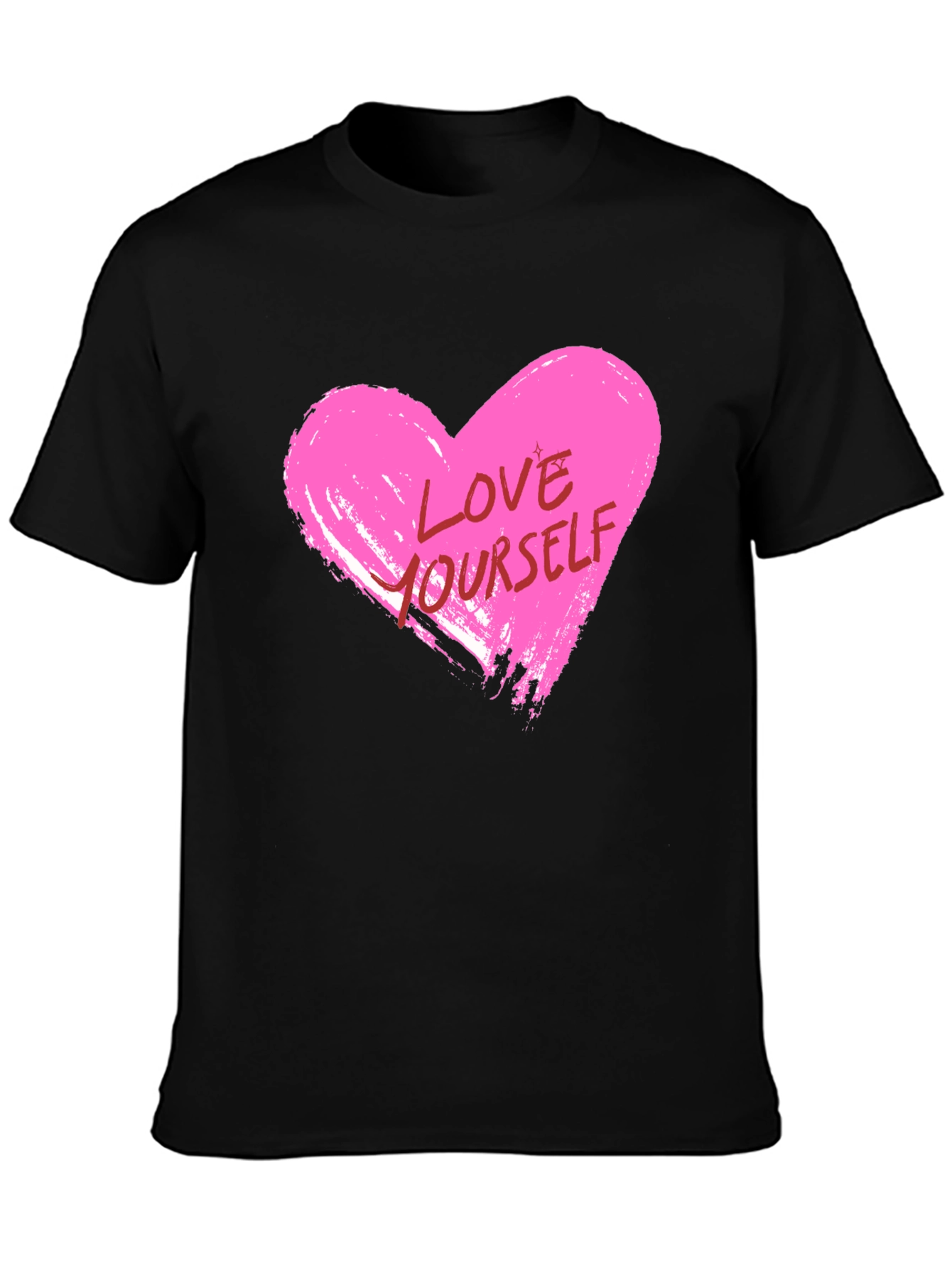 Love Yourself Pink Heart Graphic Black T-Shirt