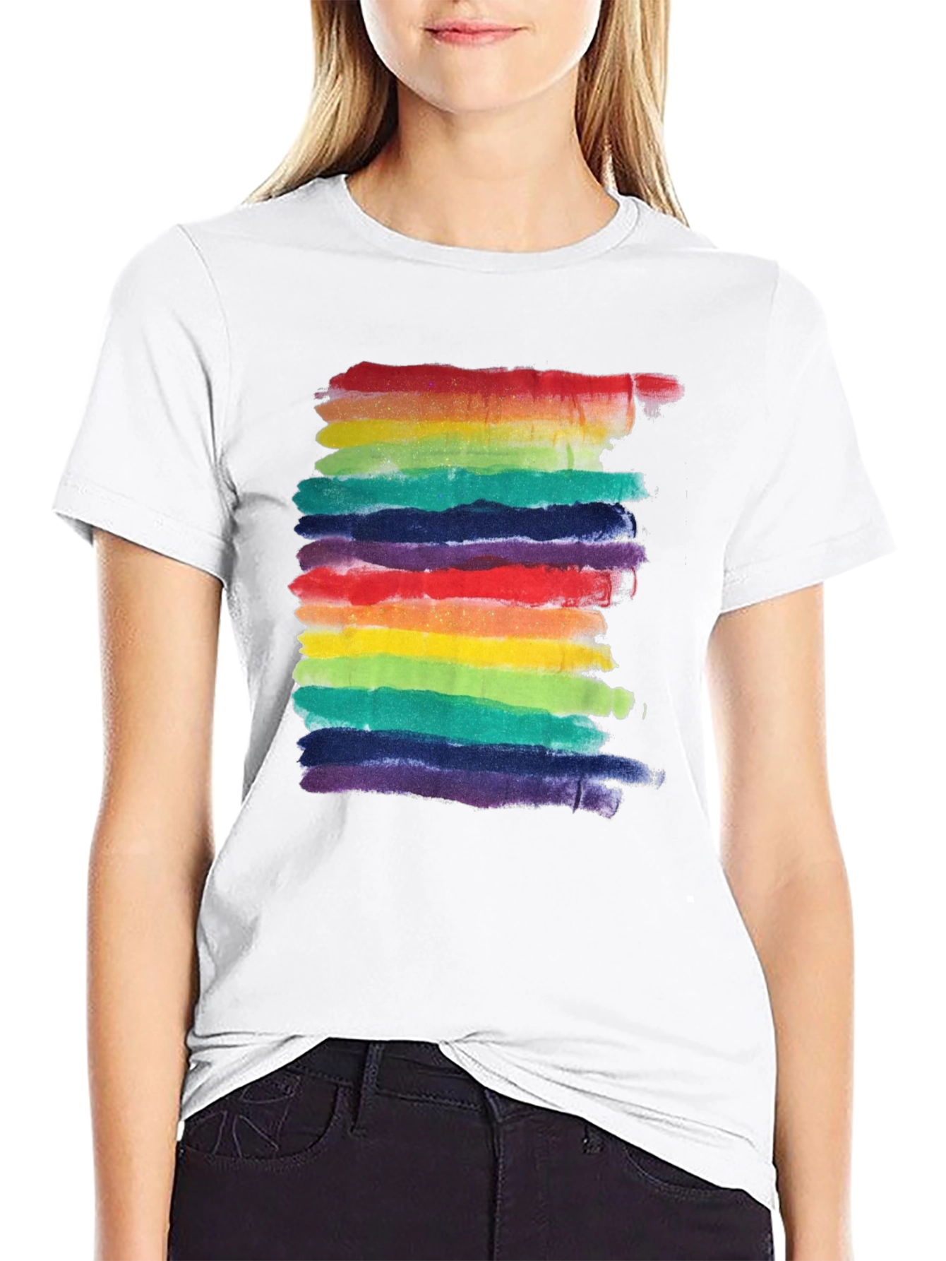 Rainbow Watercolor Striped T-Shirt