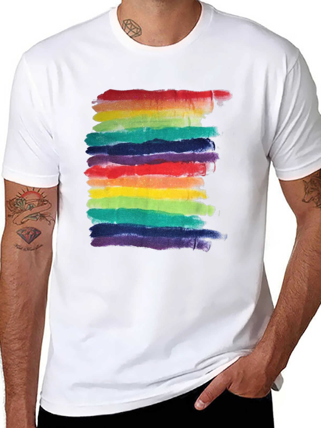 Rainbow Watercolor Striped T-Shirt