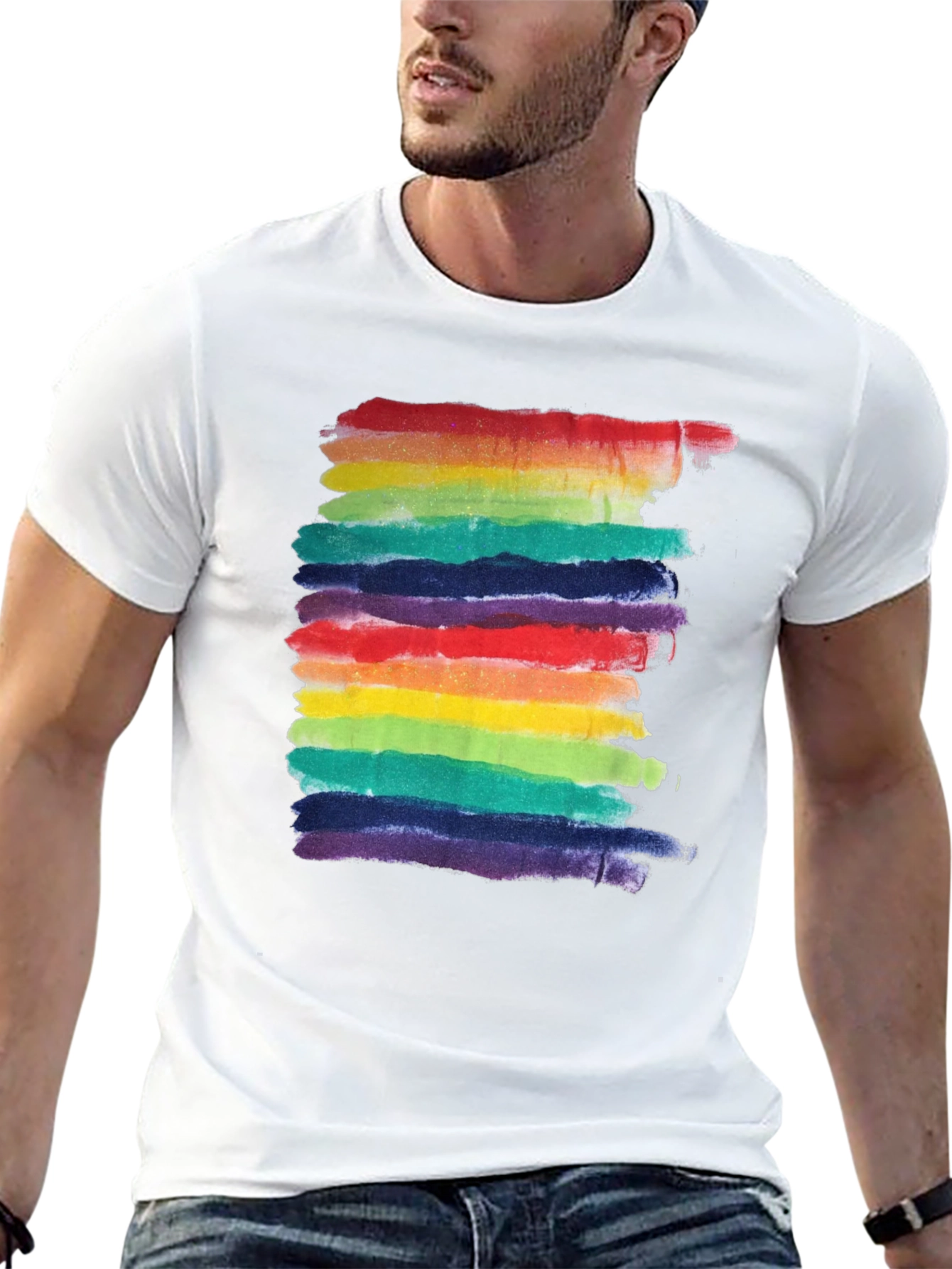 Rainbow Watercolor Striped T-Shirt
