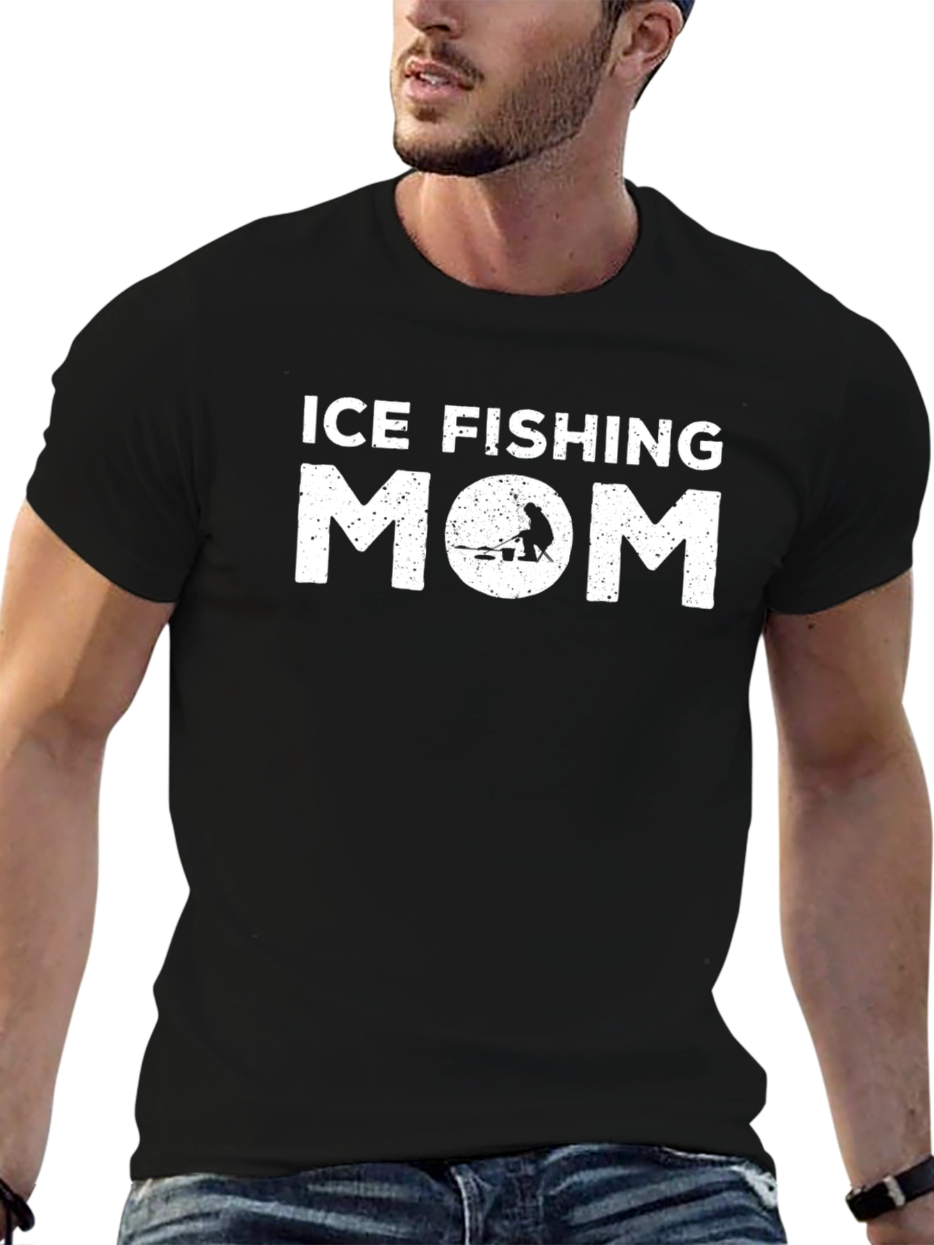 Ice Fishing Mom T-Shirt - Black Graphic Tee