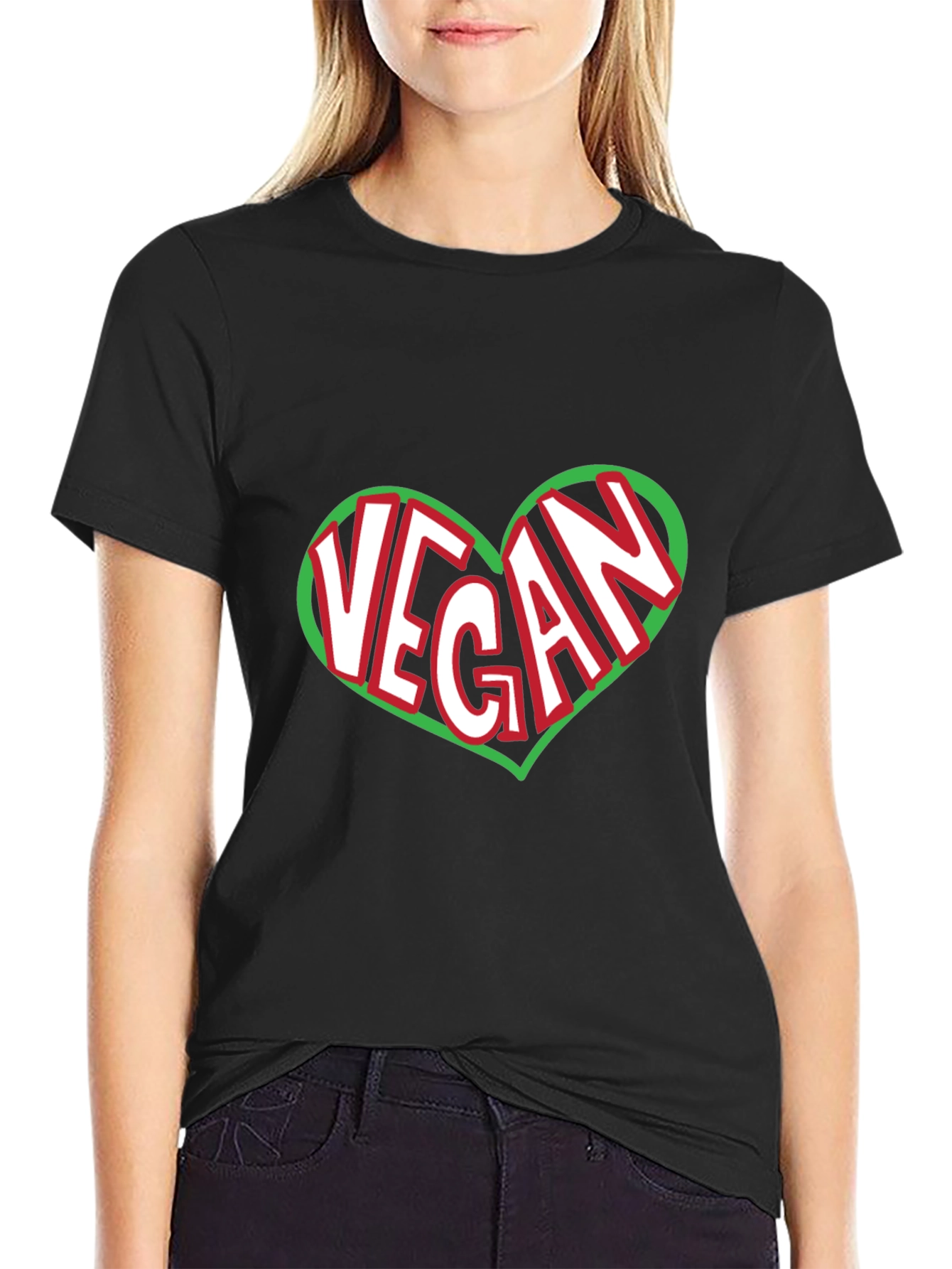 Vegan Heart Graphic T-Shirt - Black