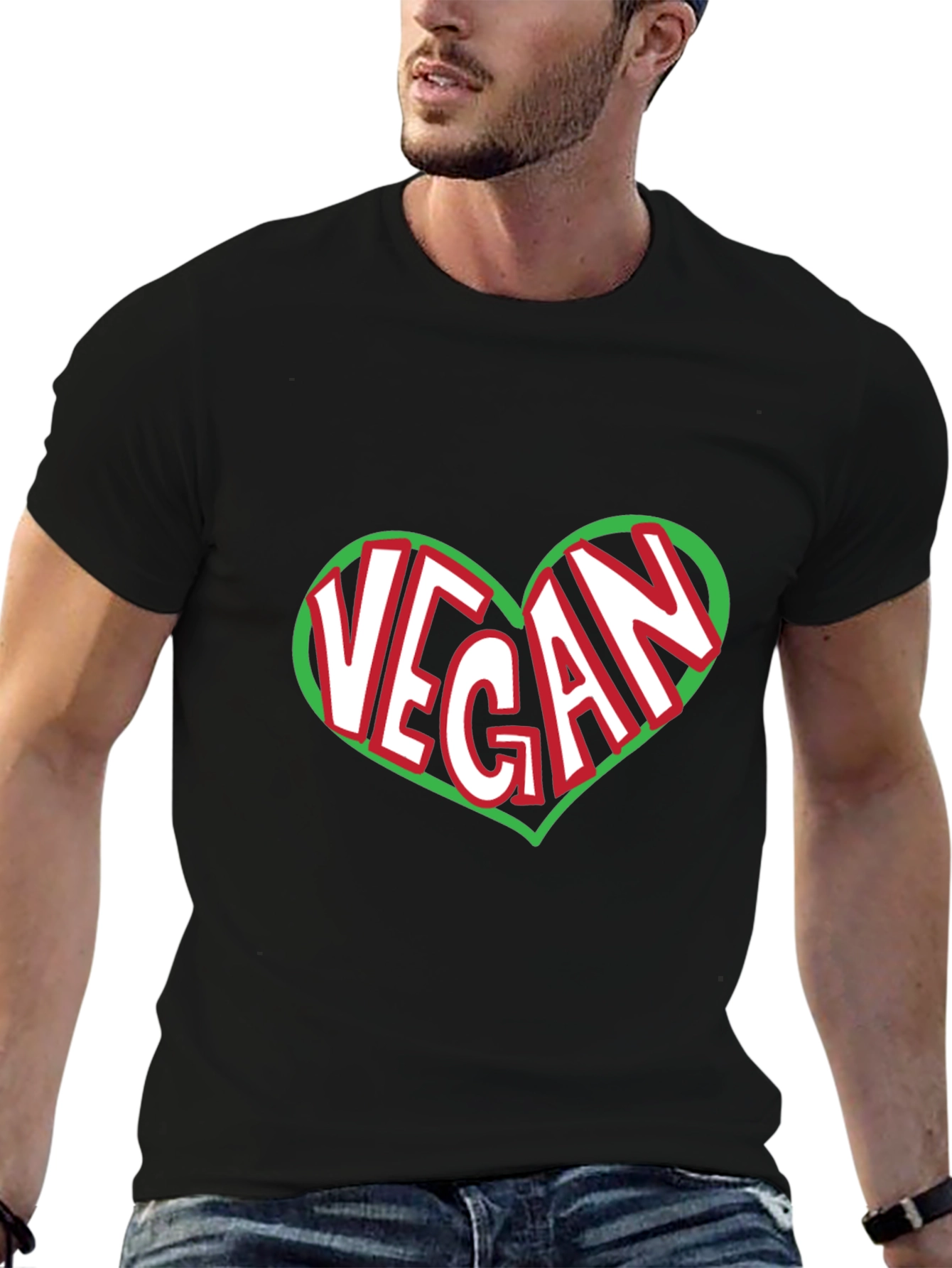 Vegan Heart Graphic T-Shirt - Black