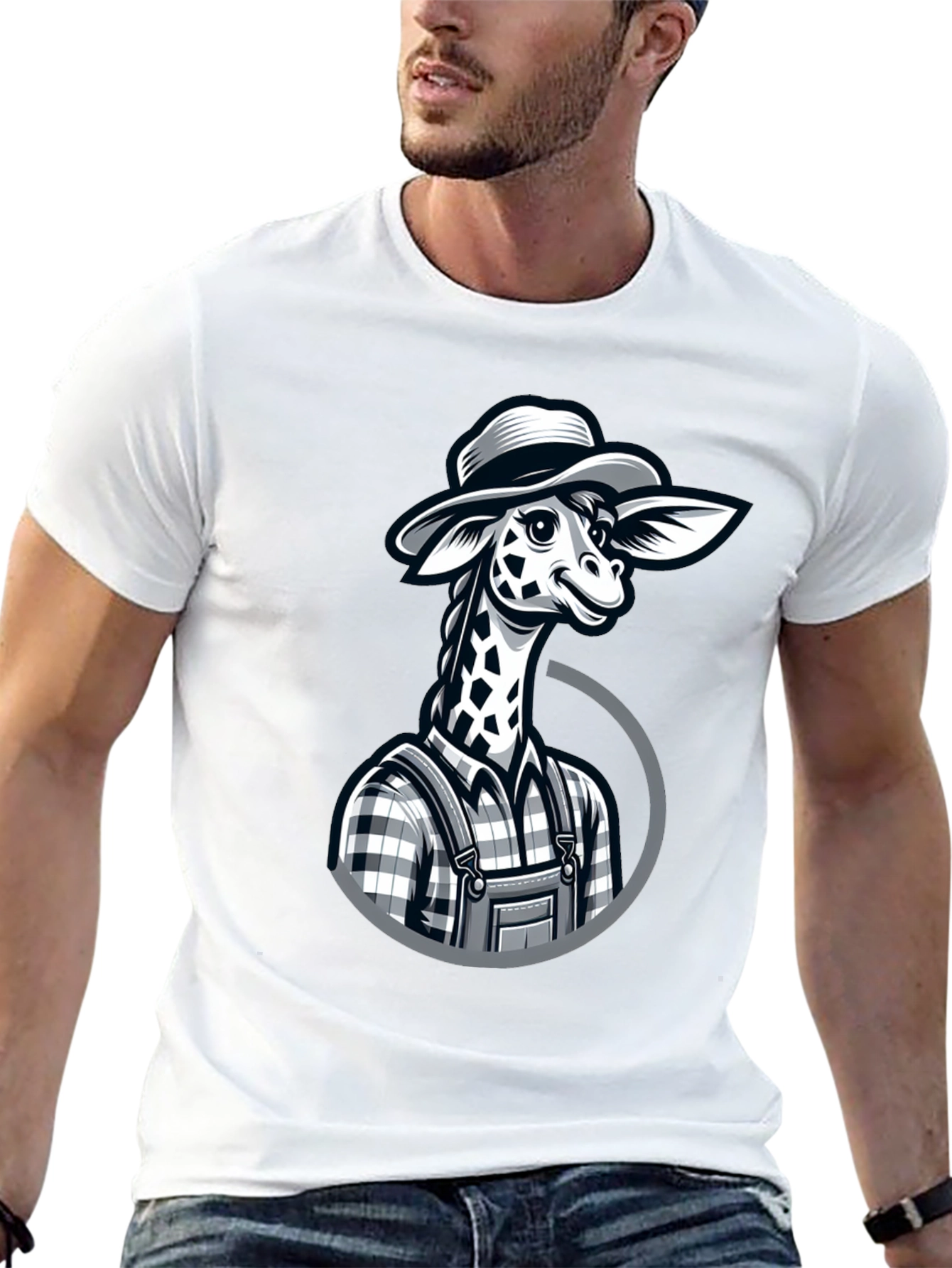 Giraffe Farmer Graphic Tee - Novelty Cartoon Animal Shirt
