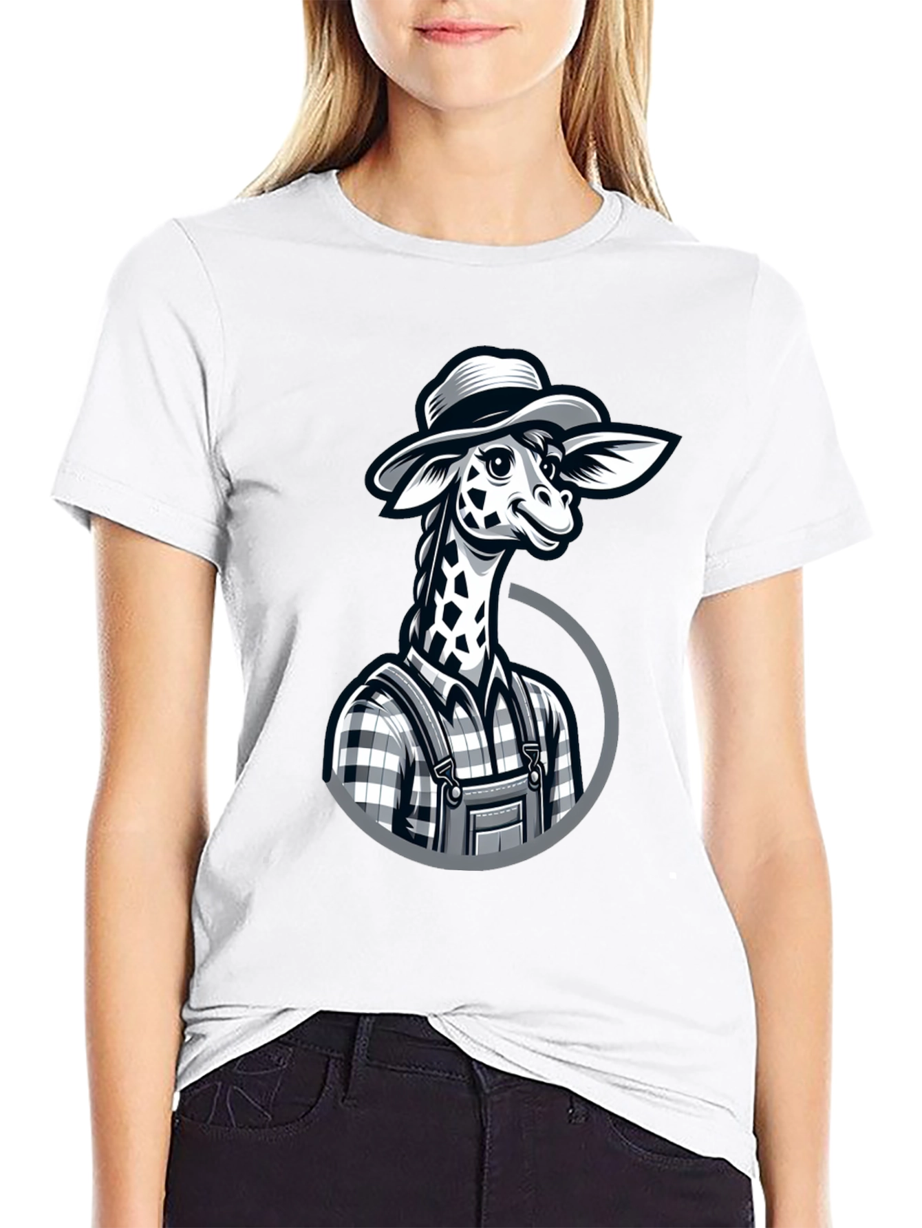 Giraffe Farmer Graphic Tee - Novelty Cartoon Animal Shirt