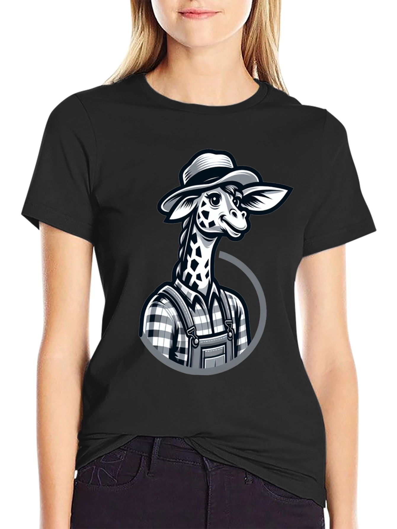 Giraffe Farmer Graphic Tee - Novelty Cartoon Animal Shirt