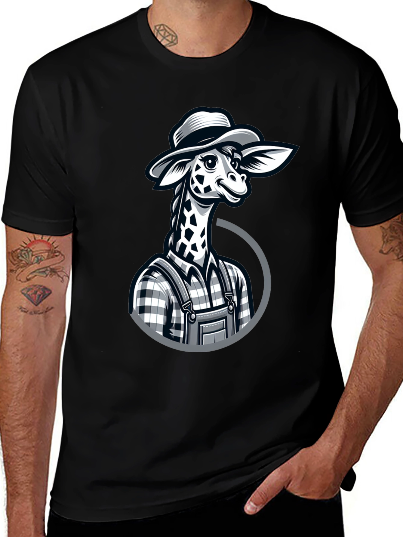 Giraffe Farmer Graphic Tee - Novelty Cartoon Animal Shirt