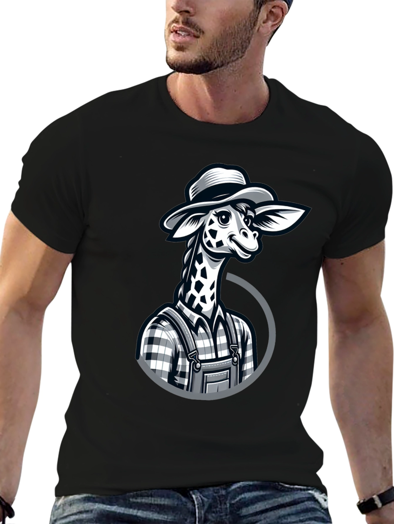Giraffe Farmer Graphic Tee - Novelty Cartoon Animal Shirt