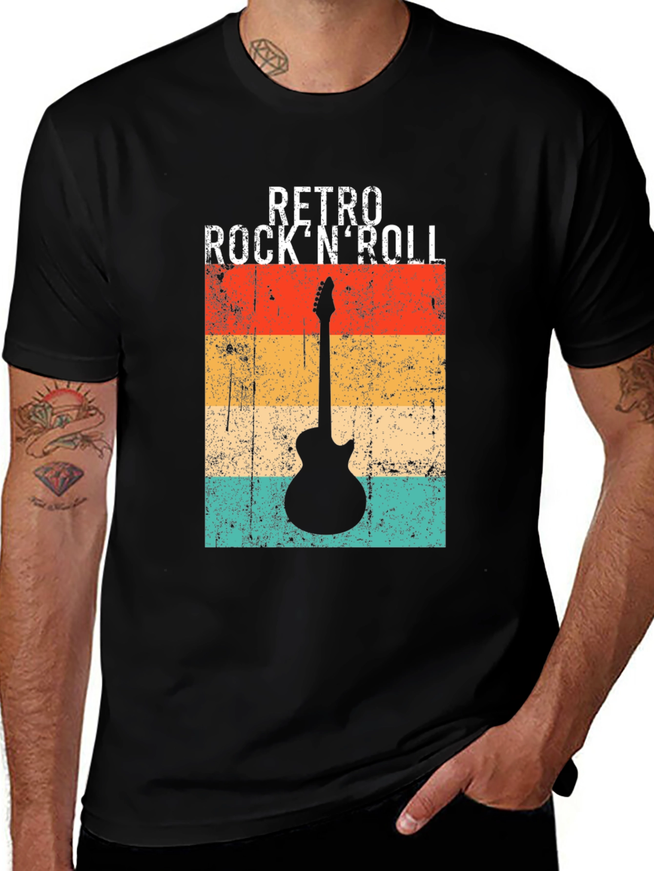 Retro Rock N Roll Guitar Graphic Tee