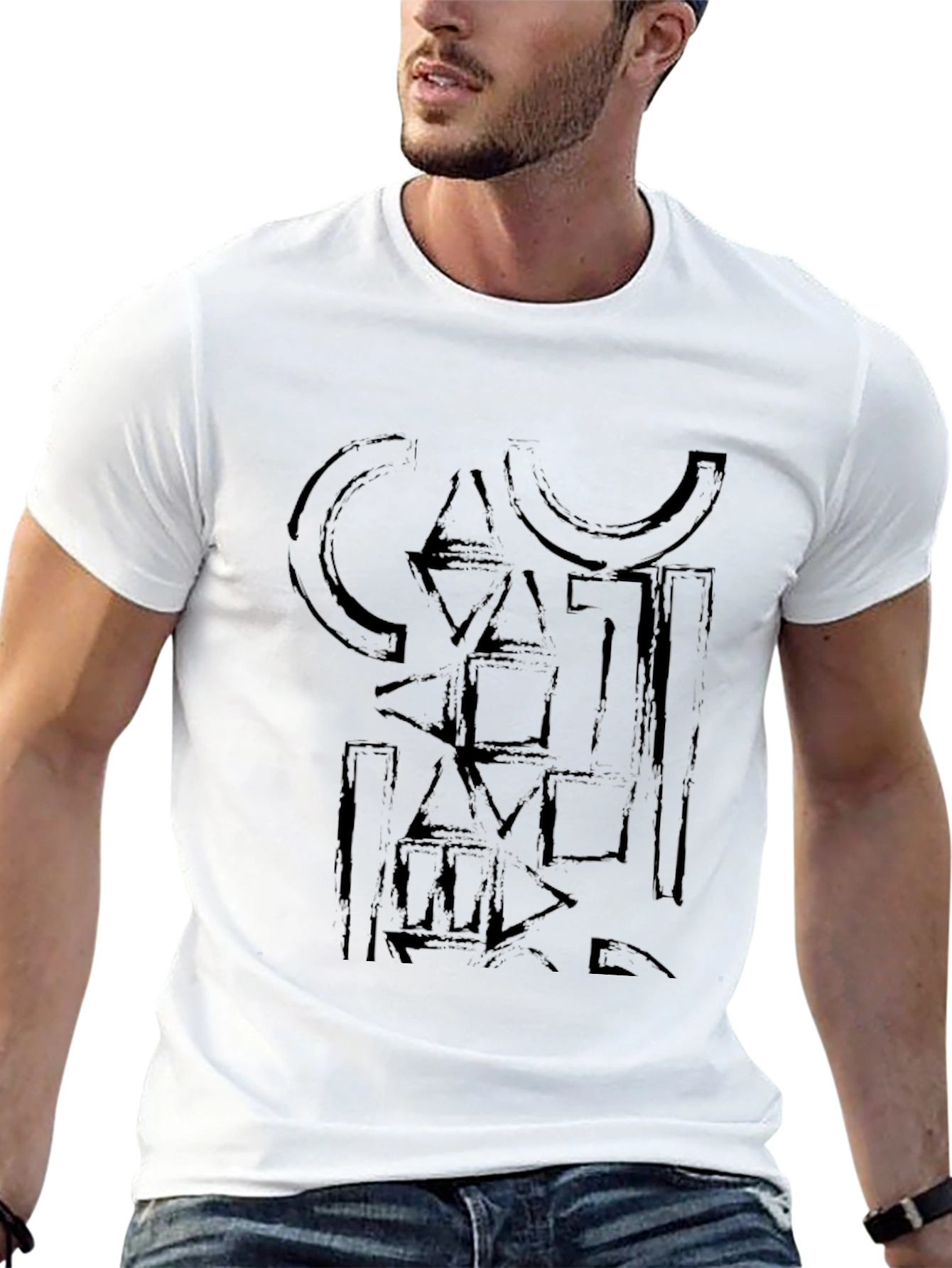 Abstract Geometric Black Graphic Tee