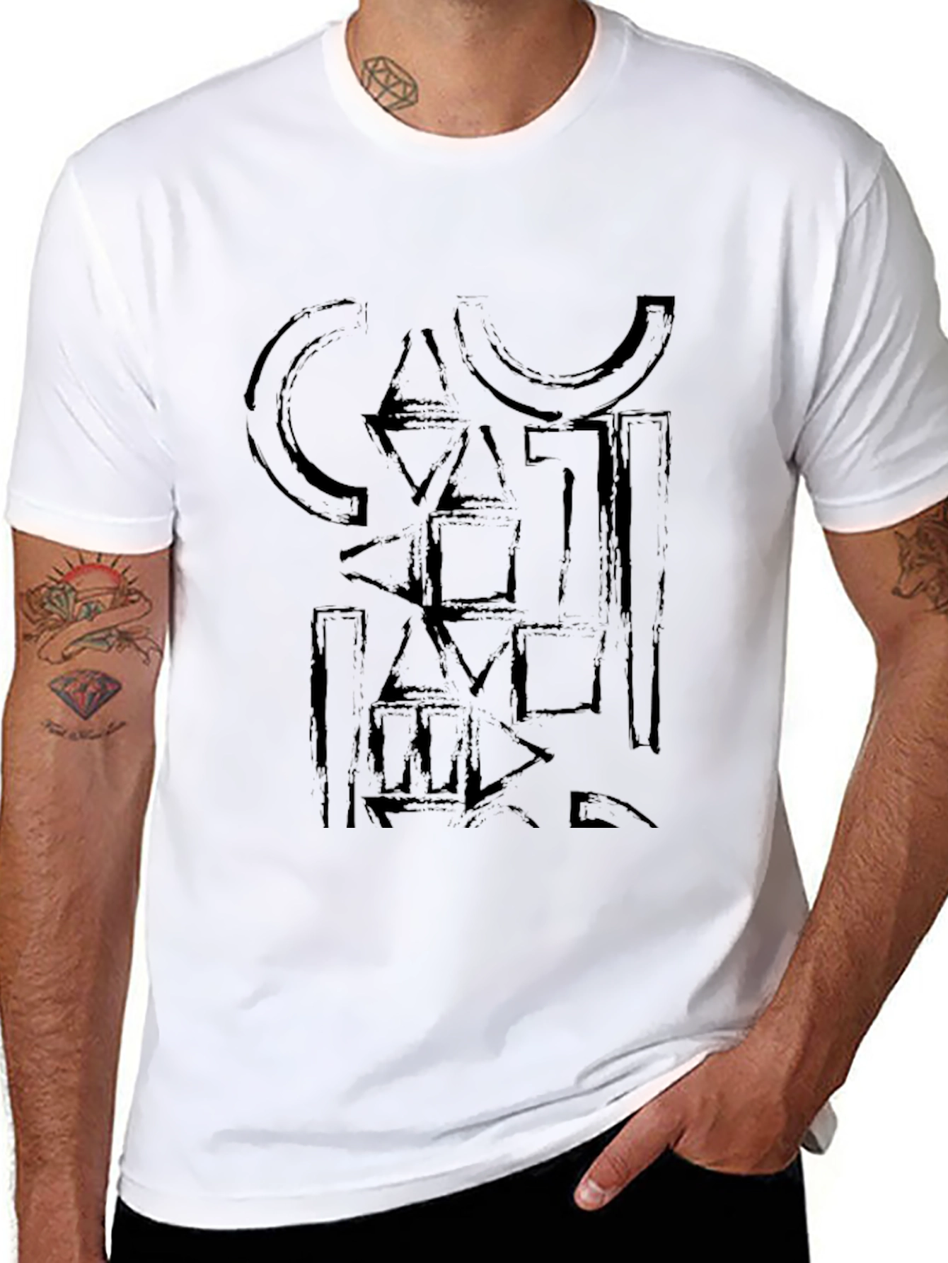 Abstract Geometric Black Graphic Tee