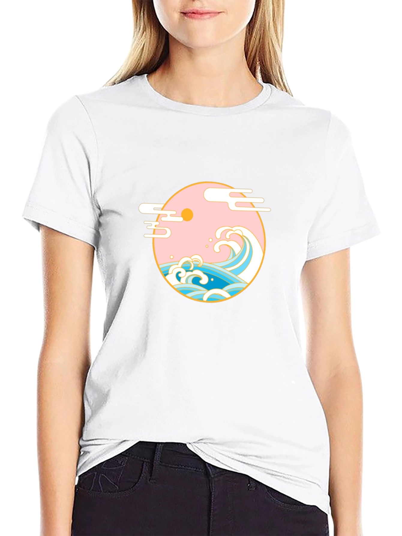 Black T-Shirt with Japanese Wave Graphic