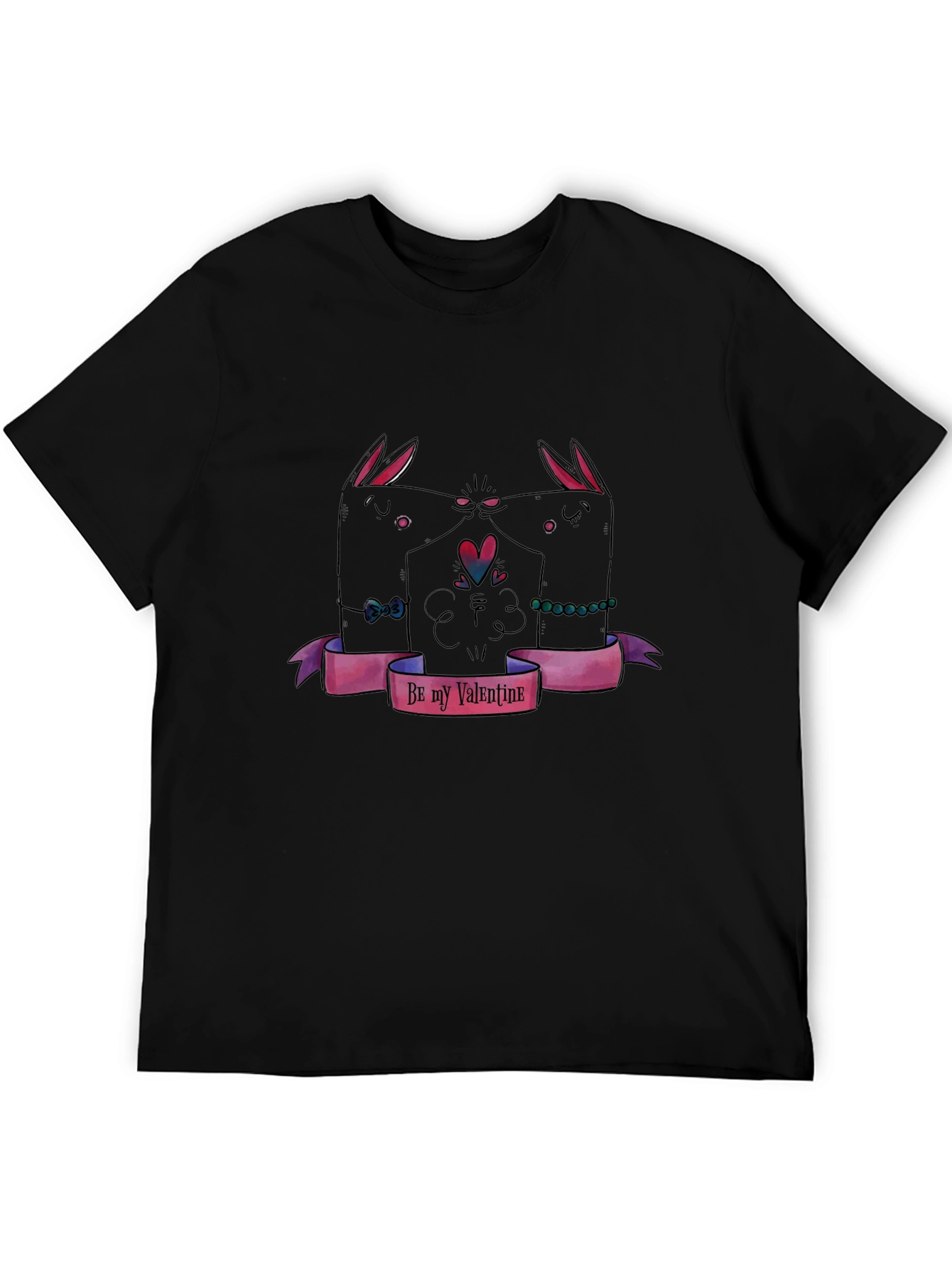 Valentines Day Black T-Shirt with Bunny Design