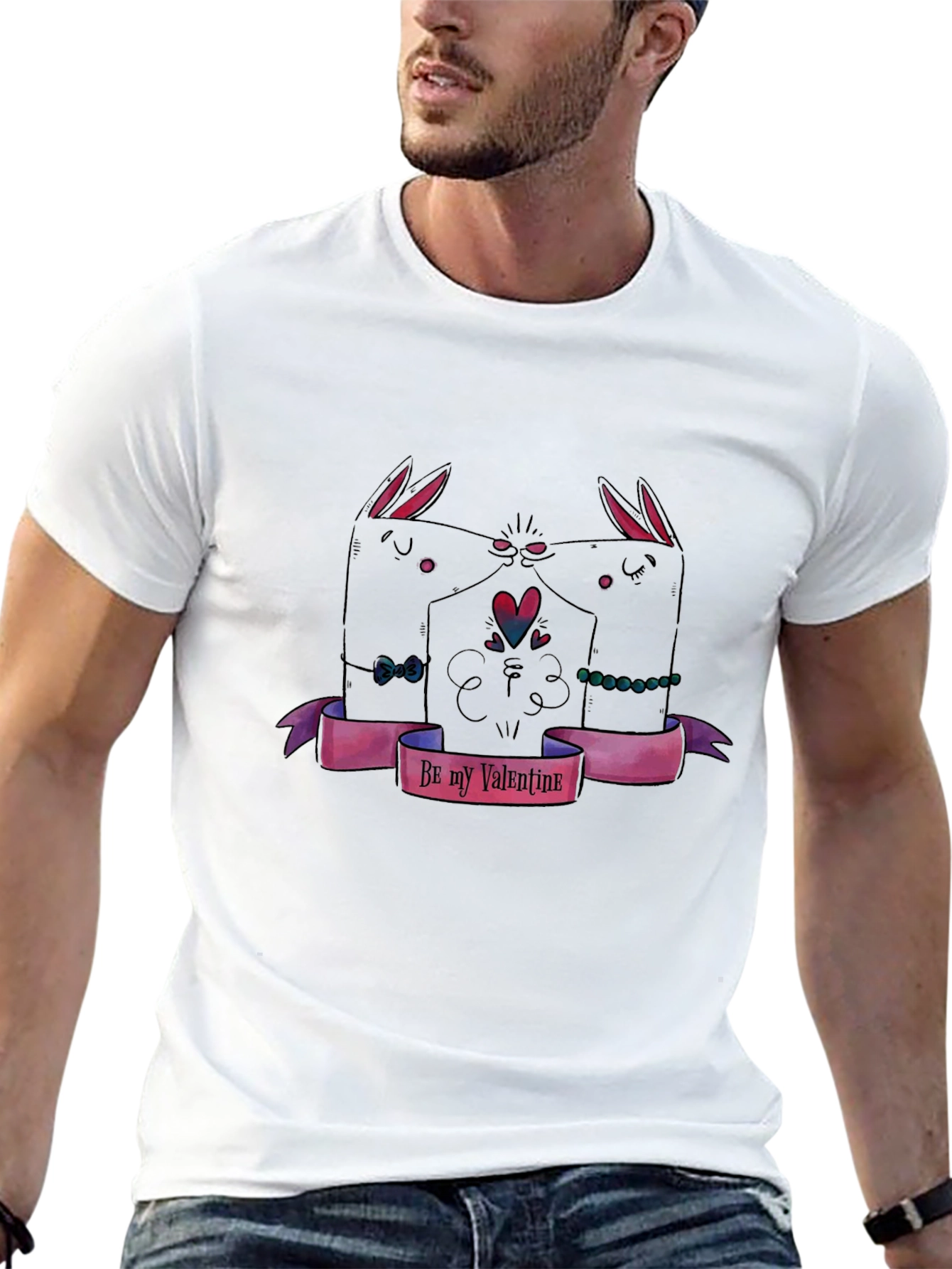 Valentines Day Black T-Shirt with Bunny Design