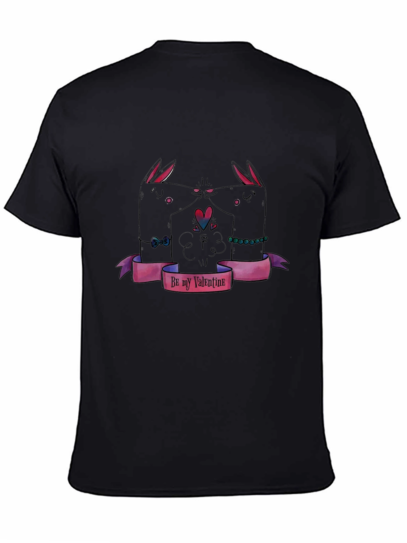 Valentines Day Black T-Shirt with Bunny Design