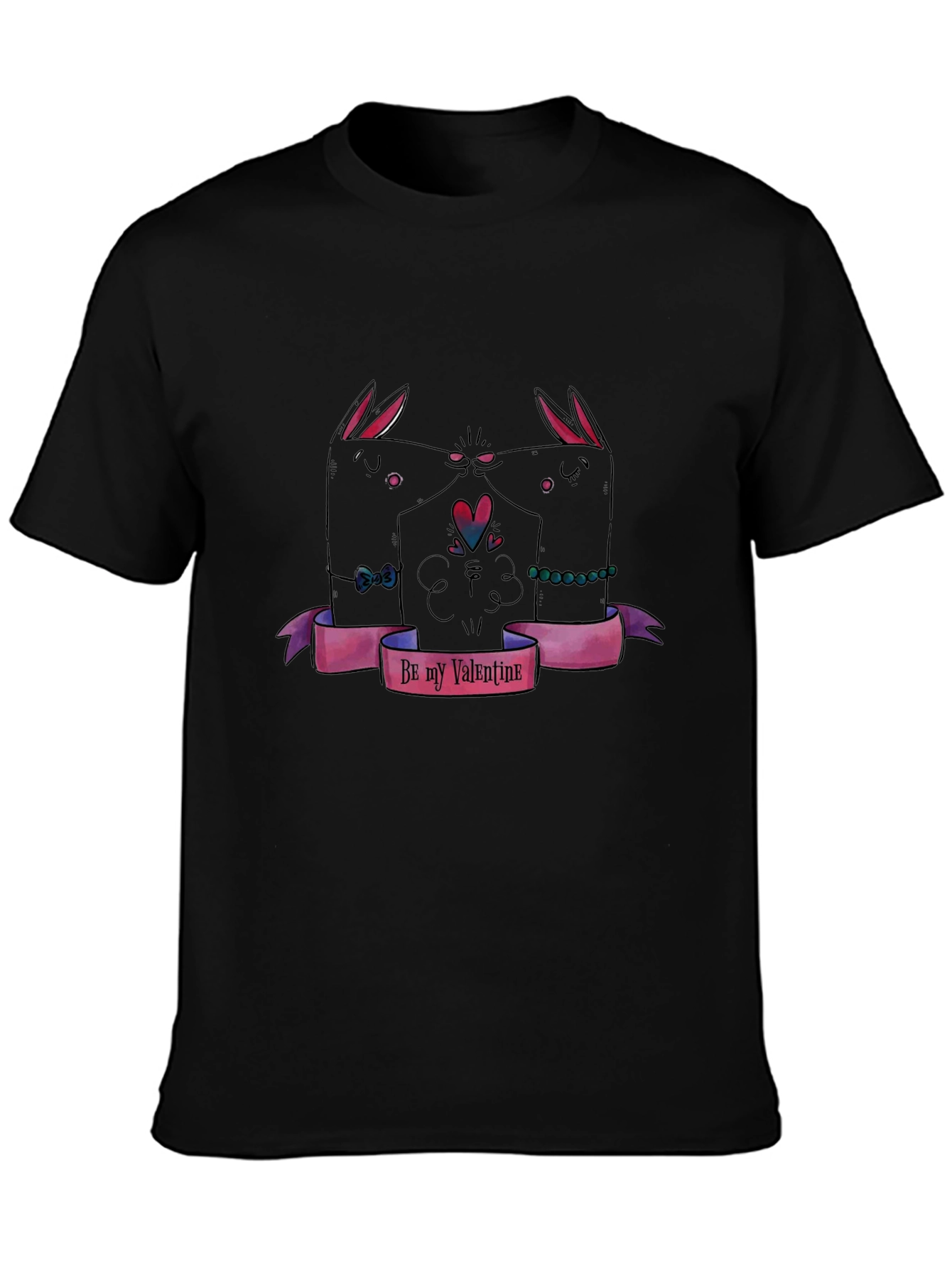Valentines Day Black T-Shirt with Bunny Design