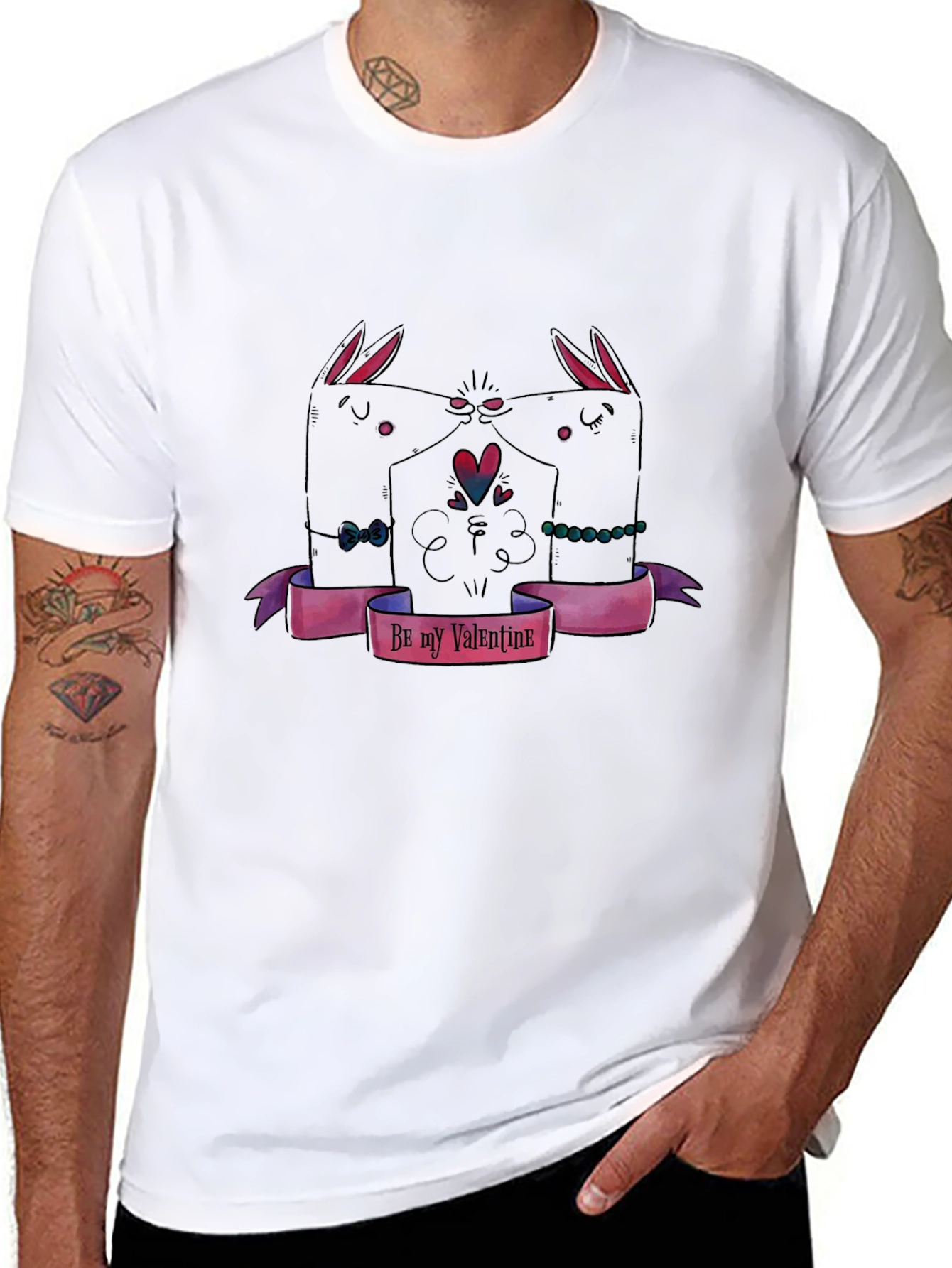 Valentines Day Black T-Shirt with Bunny Design