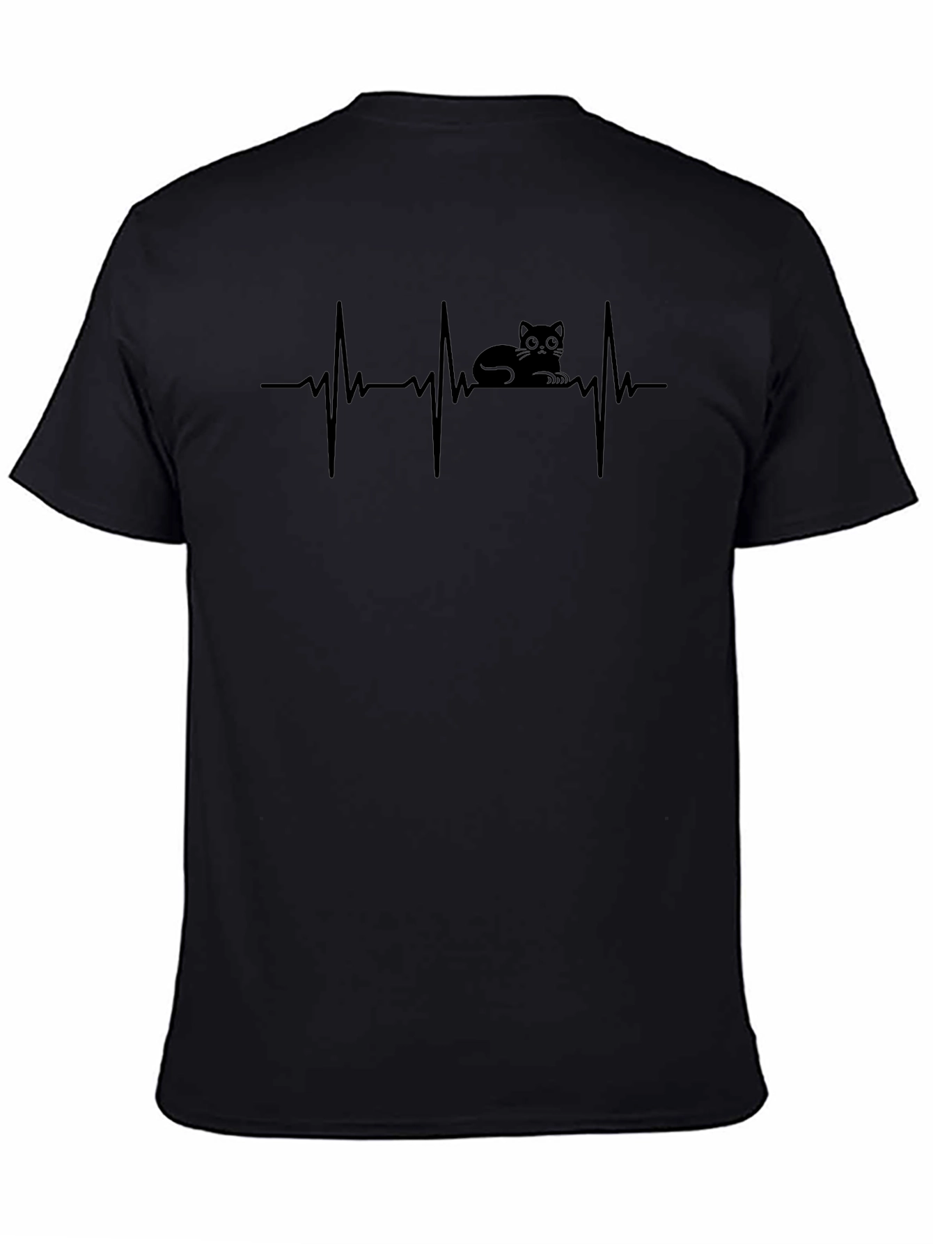 Cat Heartbeat T-Shirt - Black Cotton Tee