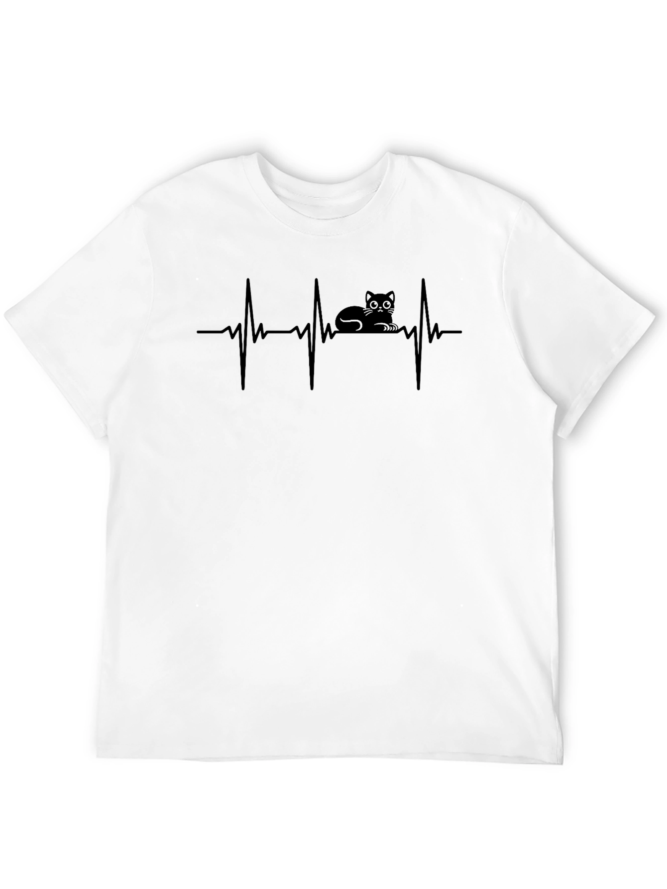 Cat Heartbeat T-Shirt - Black Cotton Tee