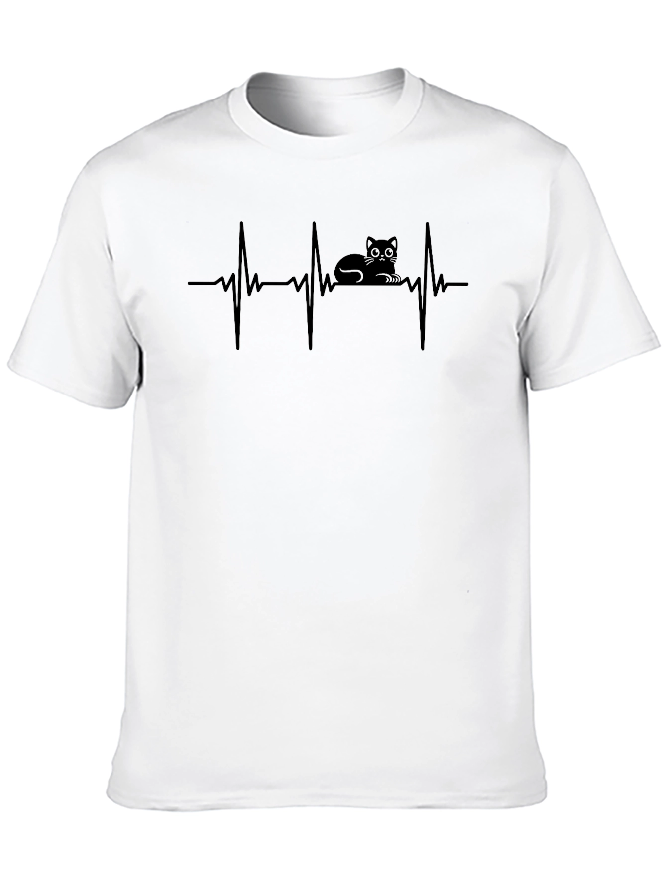 Cat Heartbeat T-Shirt - Black Cotton Tee