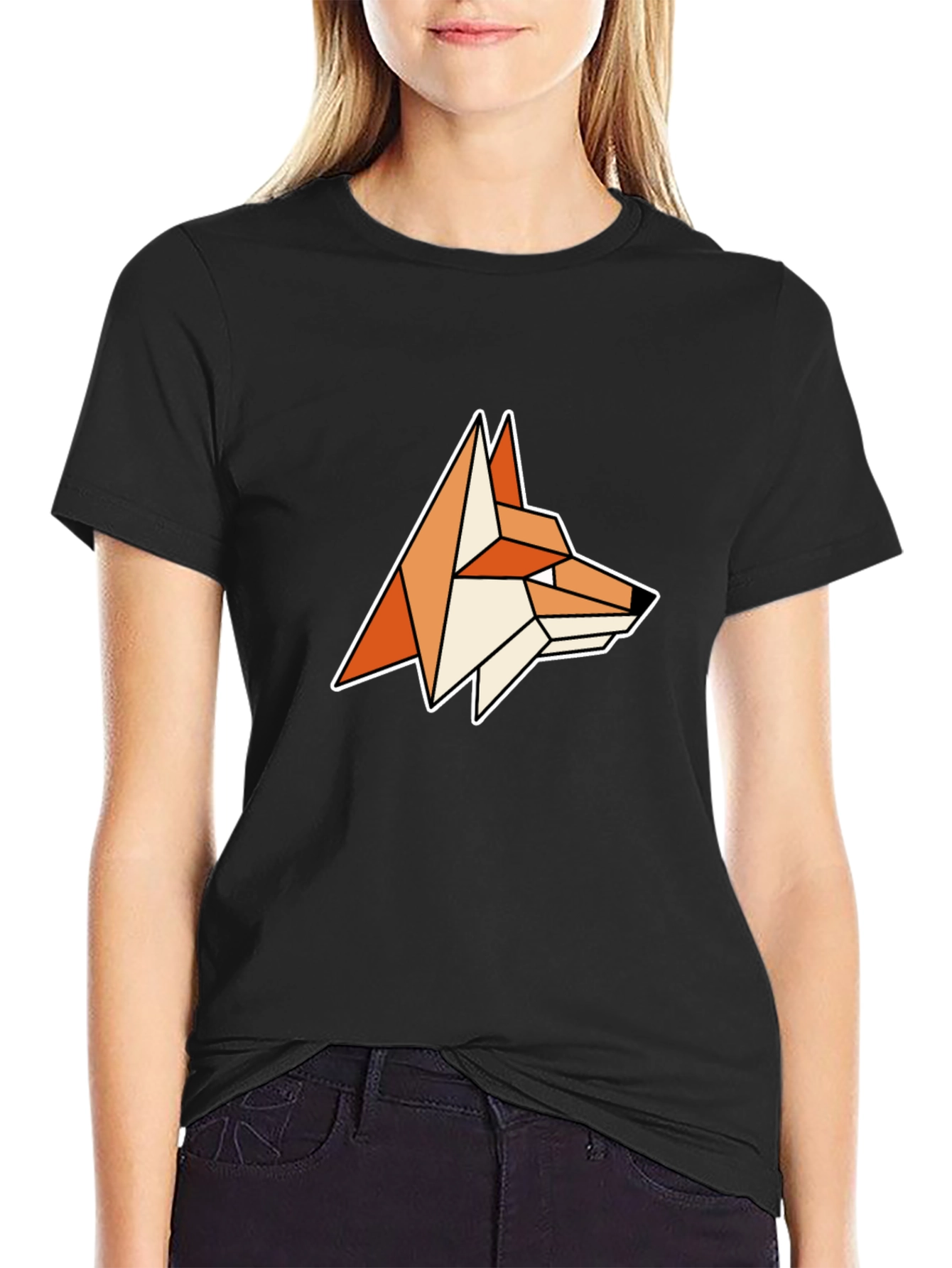 Geometric Fox Head Black T-Shirt