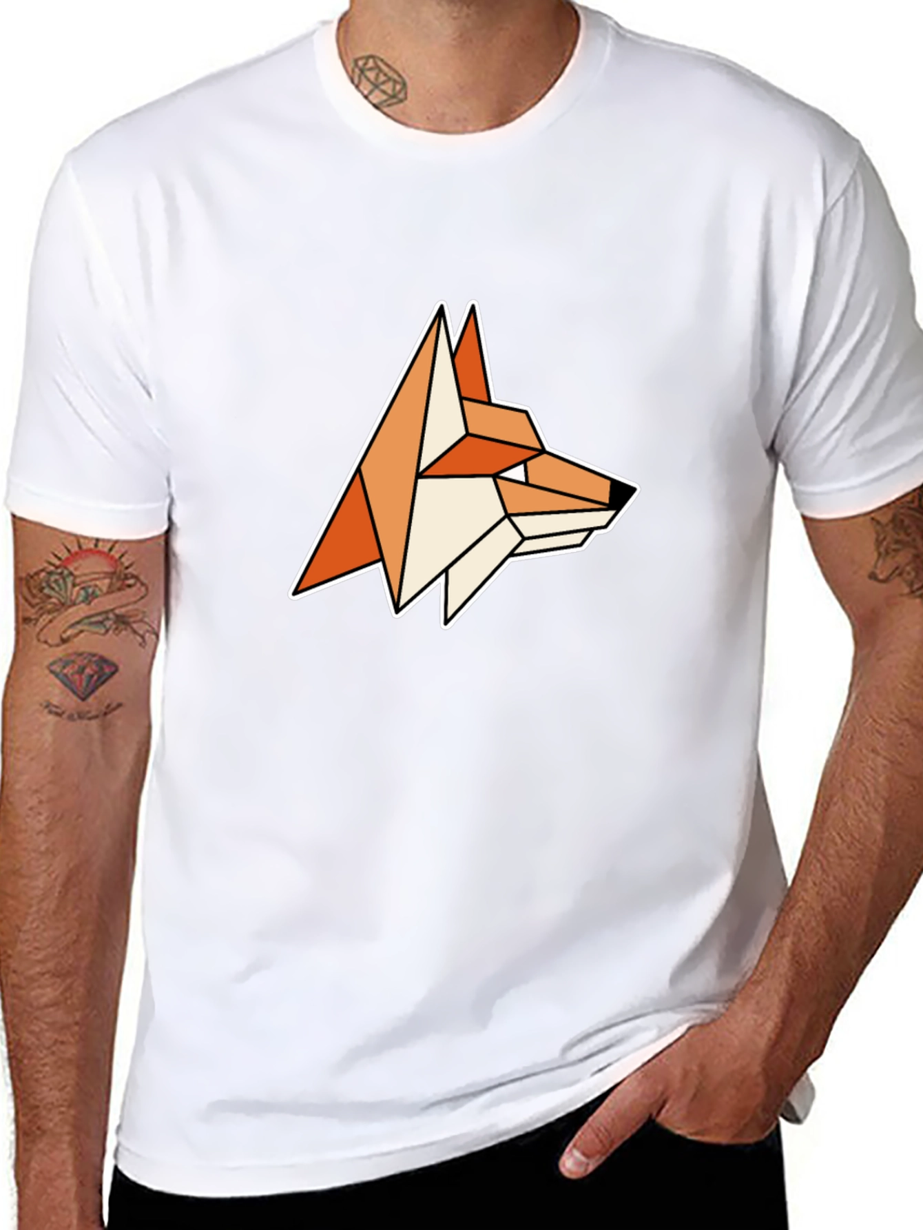 Geometric Fox Head Black T-Shirt