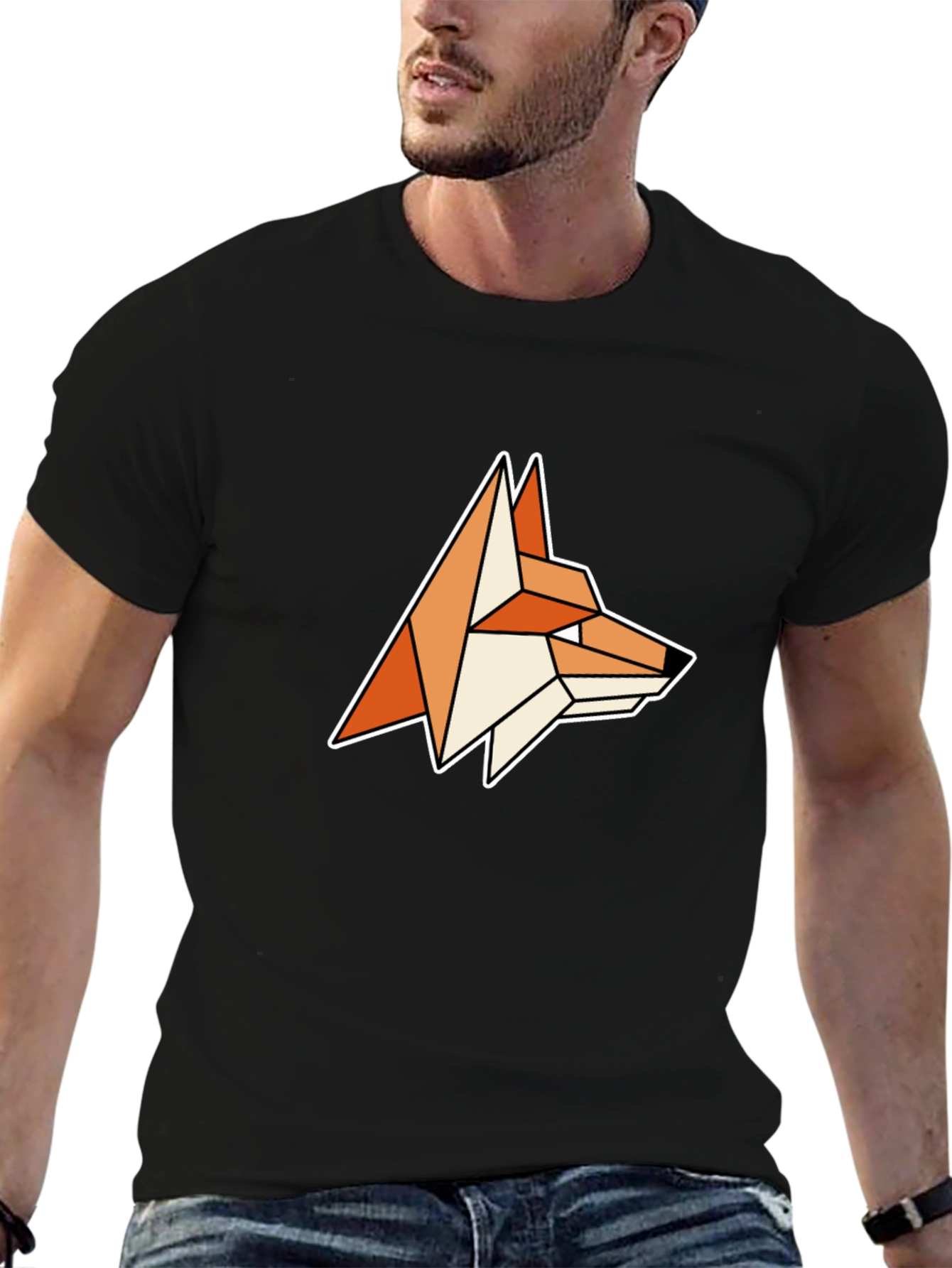 Geometric Fox Head Black T-Shirt