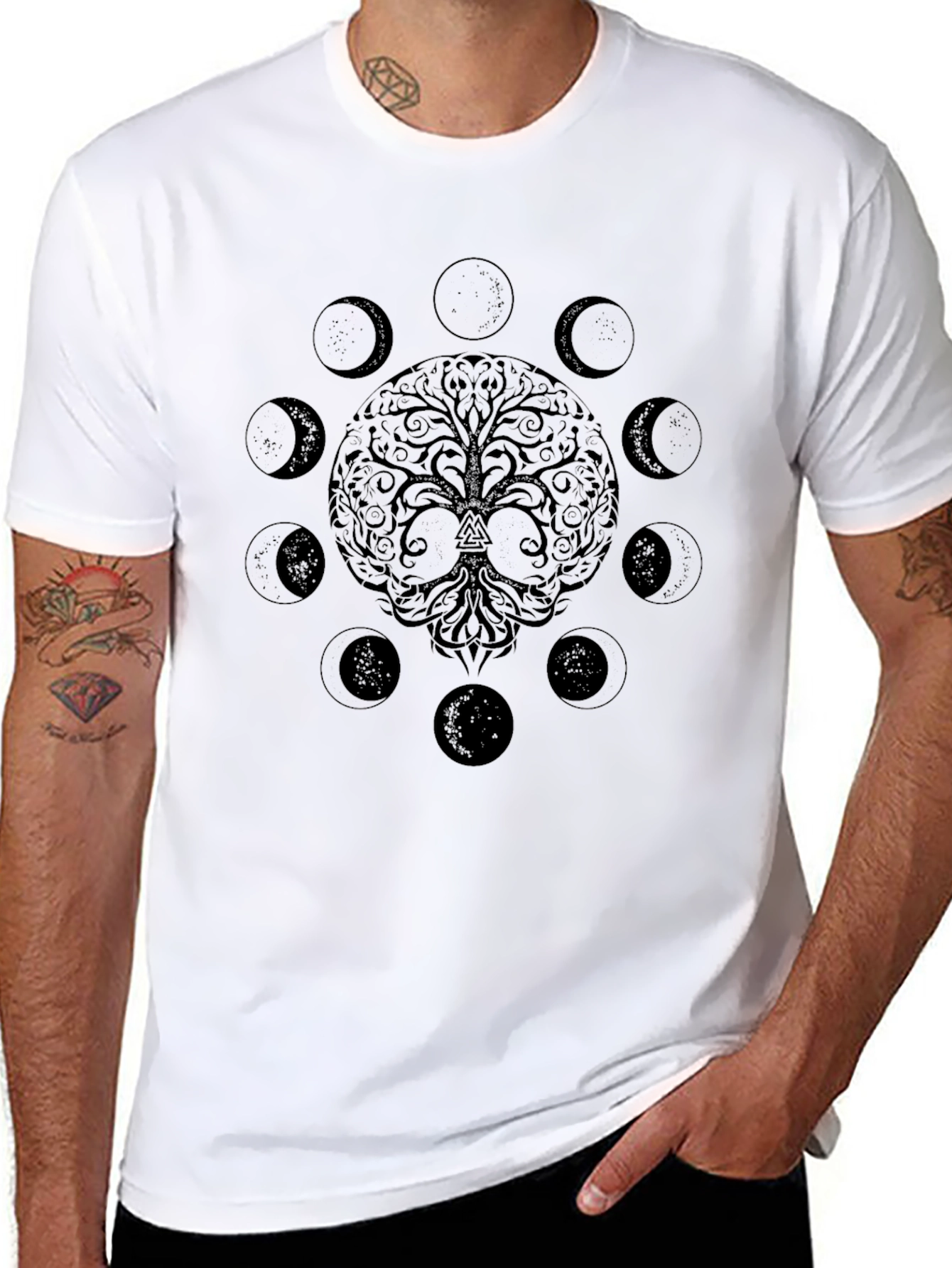 Yggdrasil Tree of Life & Moon Phases Graphic T-Shirt