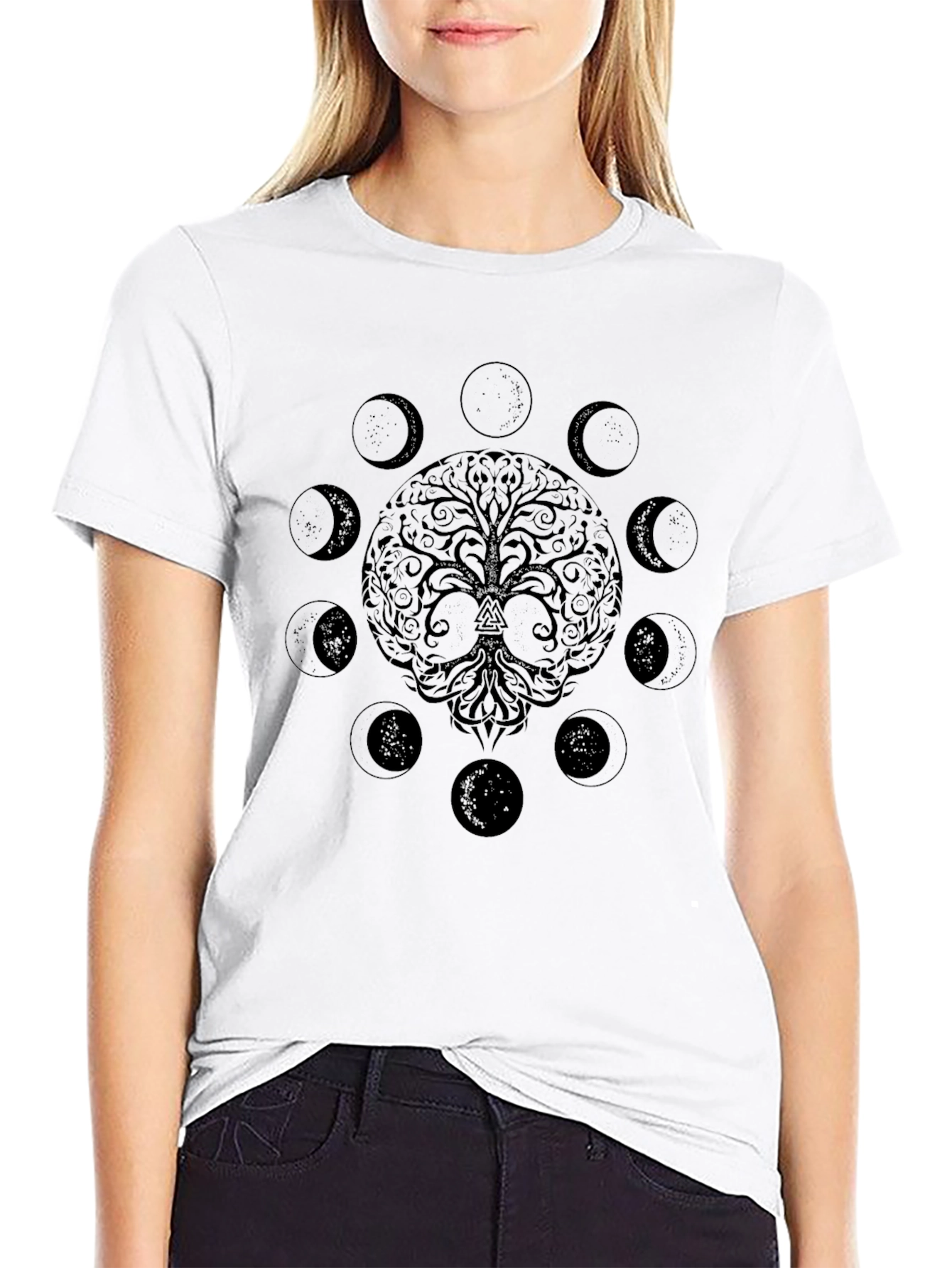 Yggdrasil Tree of Life & Moon Phases Graphic T-Shirt