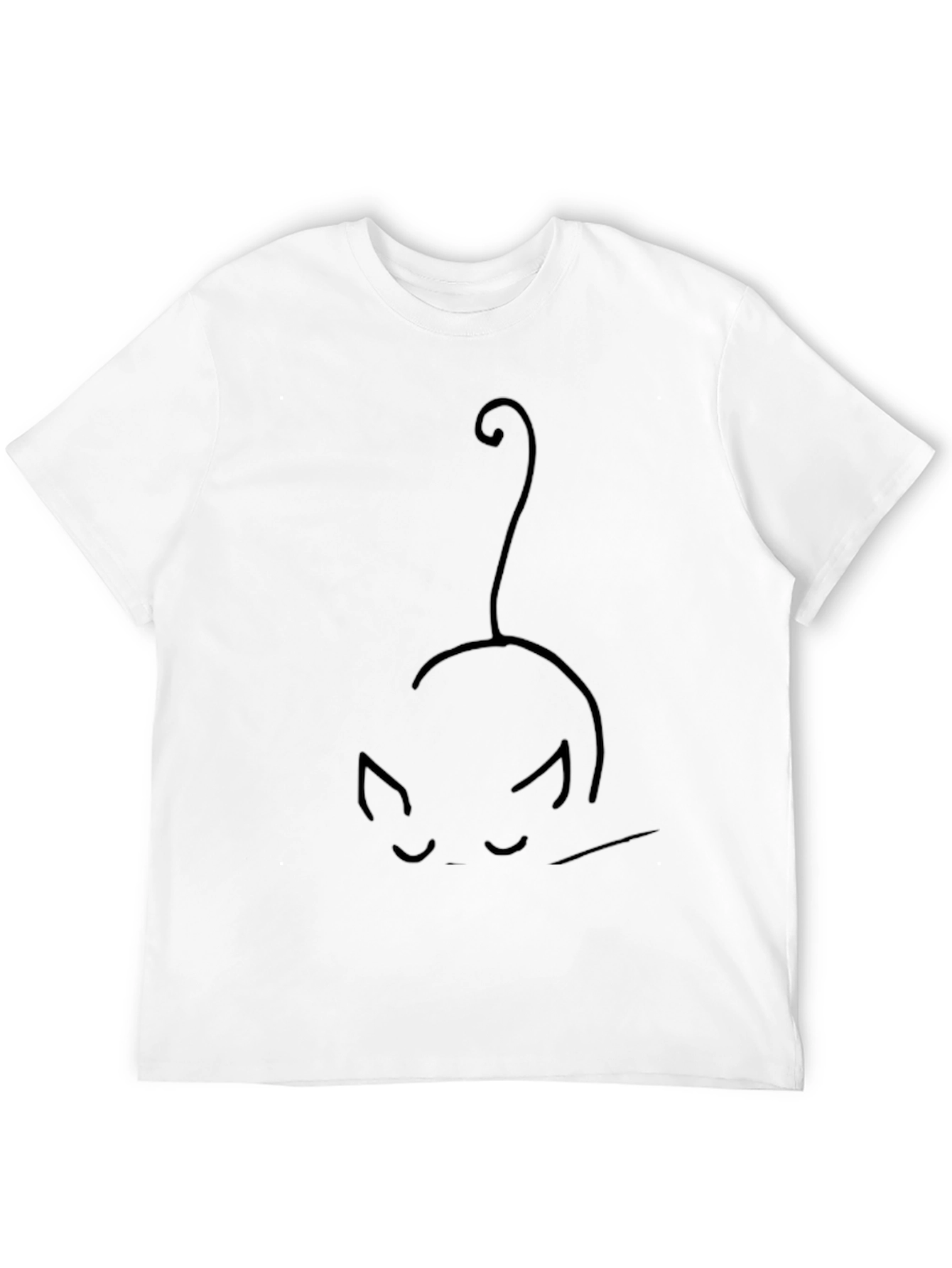 Minimalist Cat Line Art Black T-Shirt